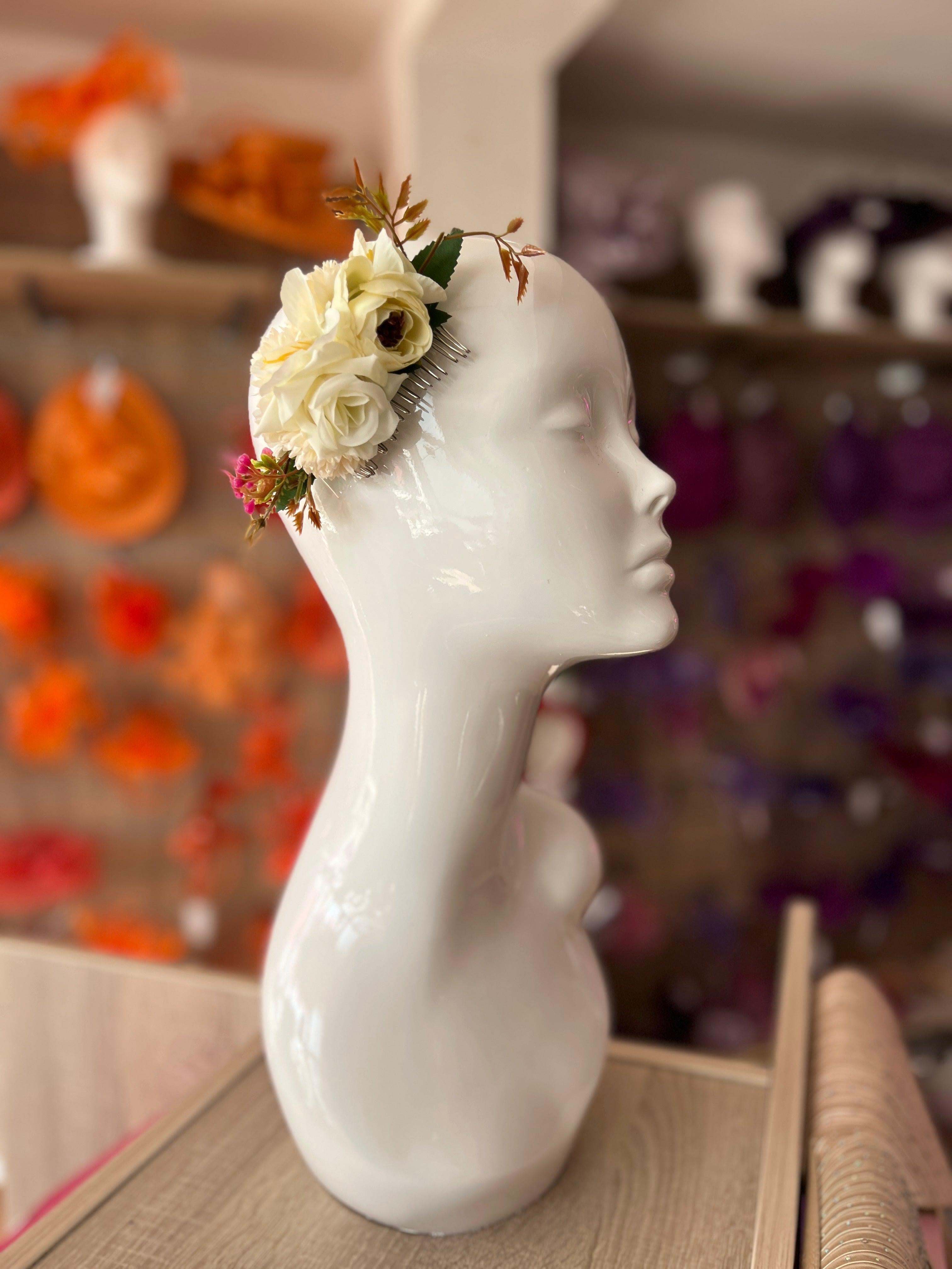 Vintage Floral Hair Comb Ivory Cream display picture 2