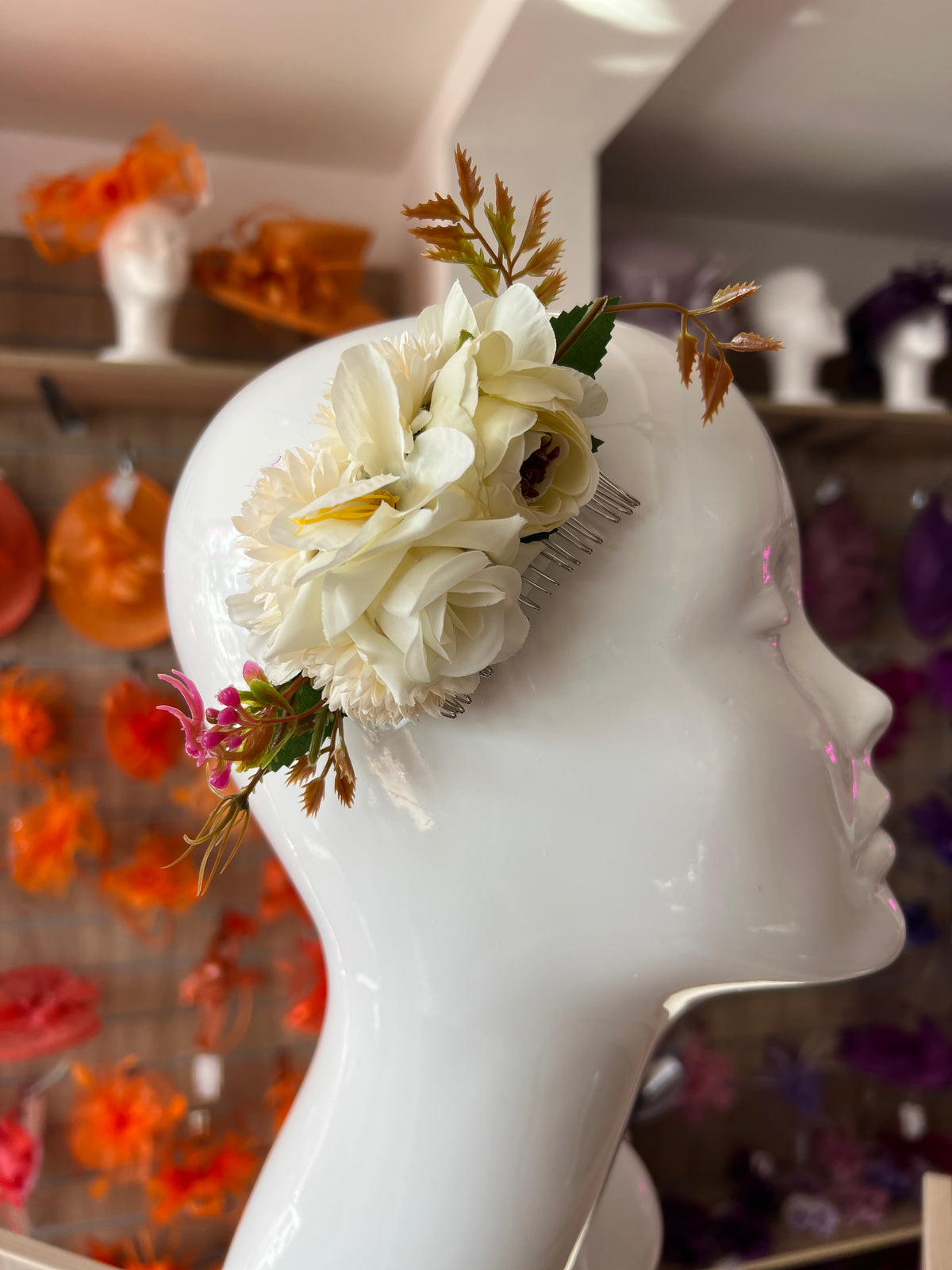 Vintage Floral Hair Comb Ivory Cream-Fascinators Direct