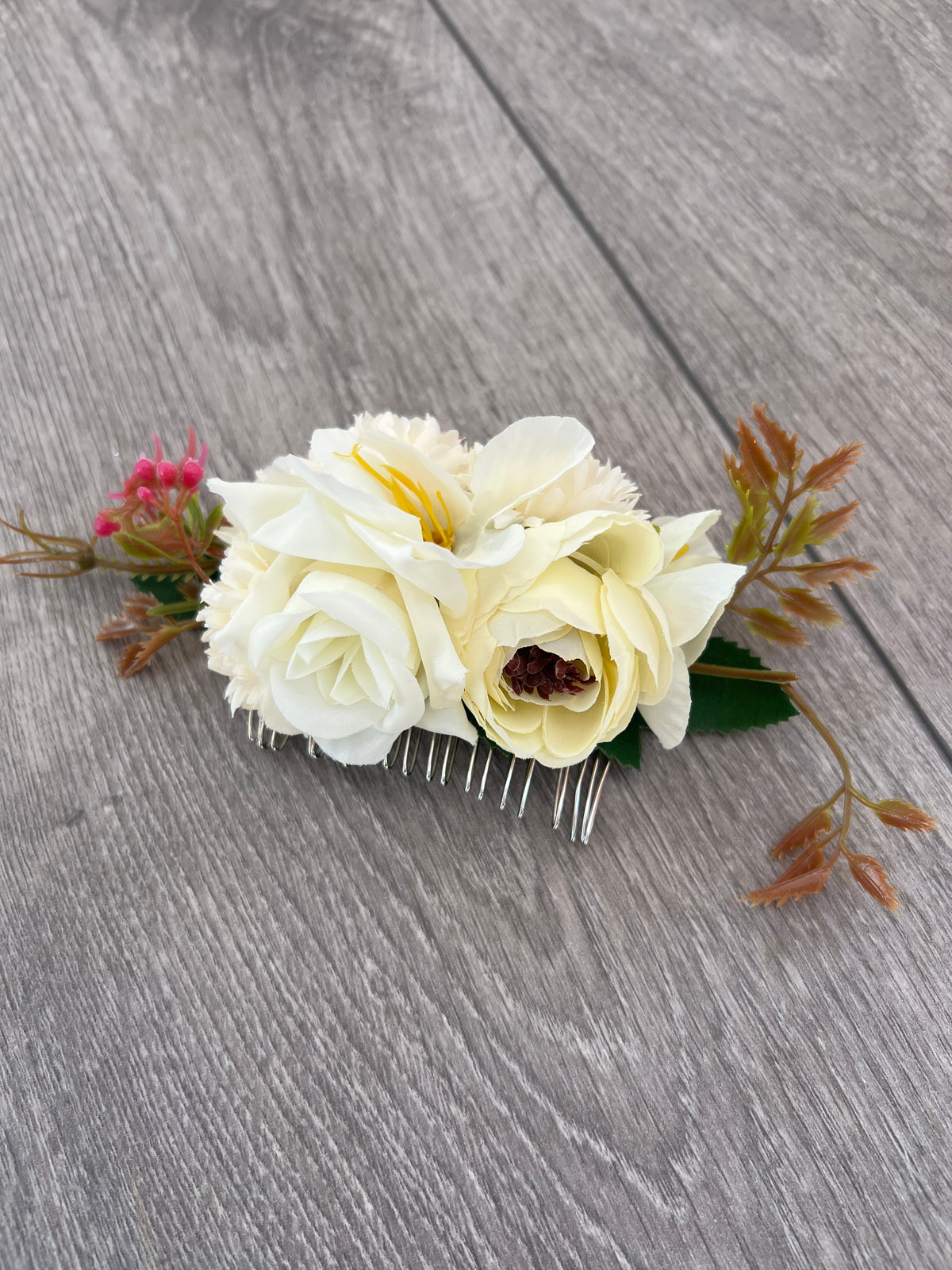 Vintage Floral Hair Comb Ivory Cream-Fascinators Direct