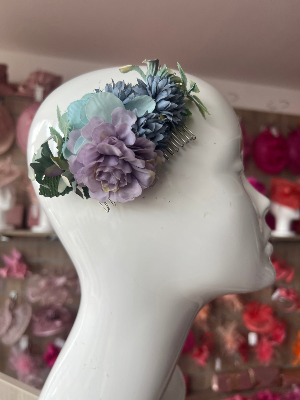Vintage Floral Hair Comb - Lilac Lavender Blue-Fascinators Direct