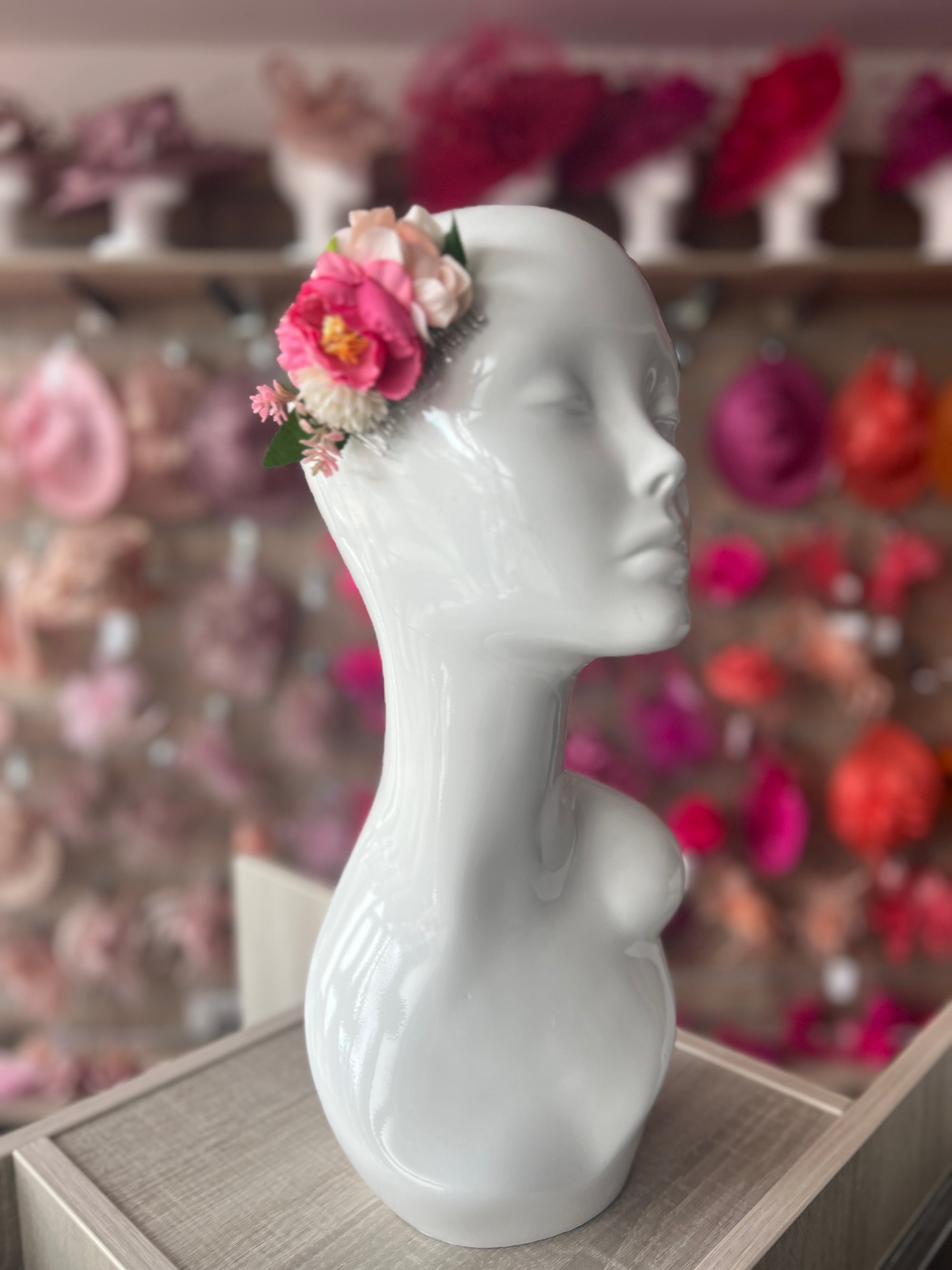 Vintage Floral Hair Comb Pink/Ivory-Fascinators Direct