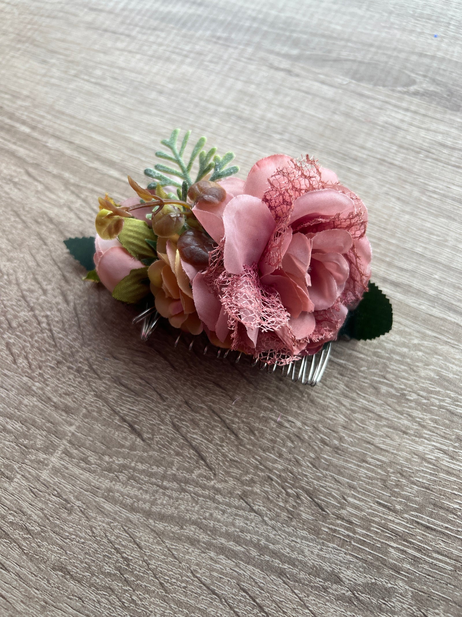 Vintage Floral Lace Hair Comb Dusky Pink-Fascinators Direct