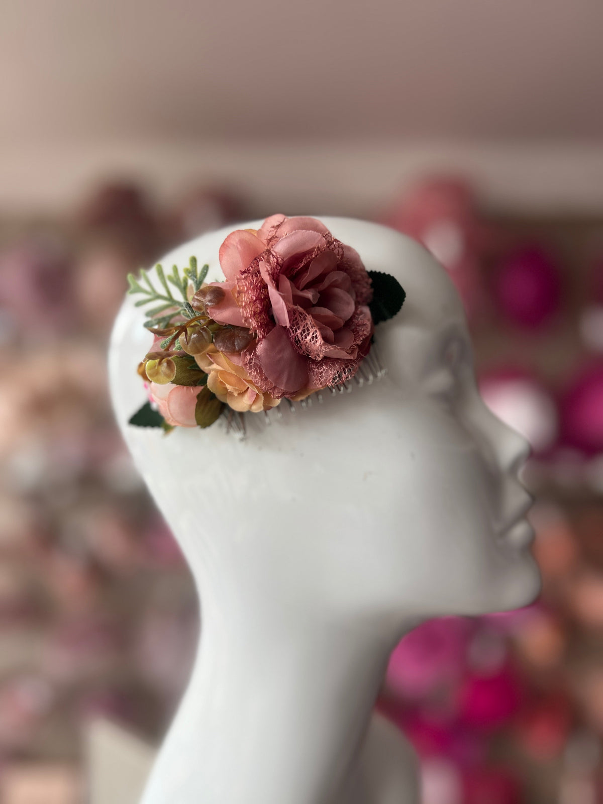 Vintage Floral Lace Hair Comb Dusky Pink-Fascinators Direct