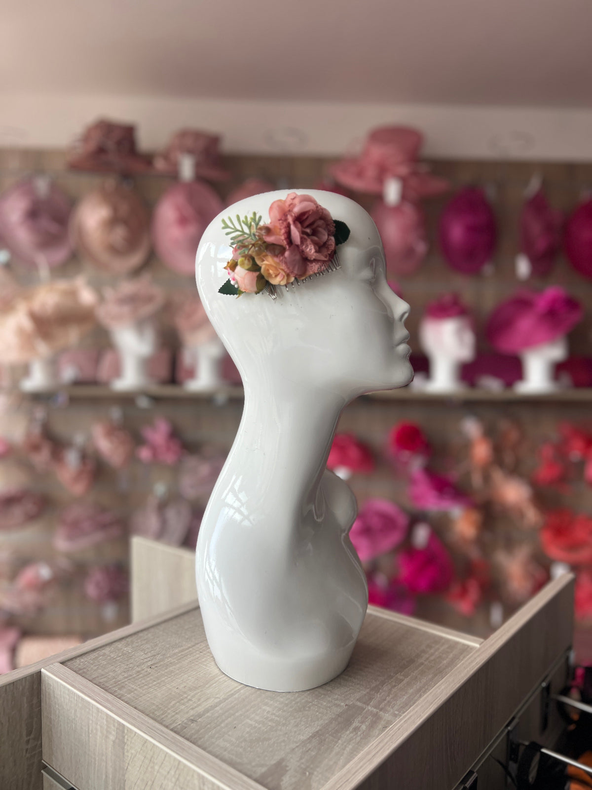 Vintage Floral Lace Hair Comb Dusky Pink-Fascinators Direct