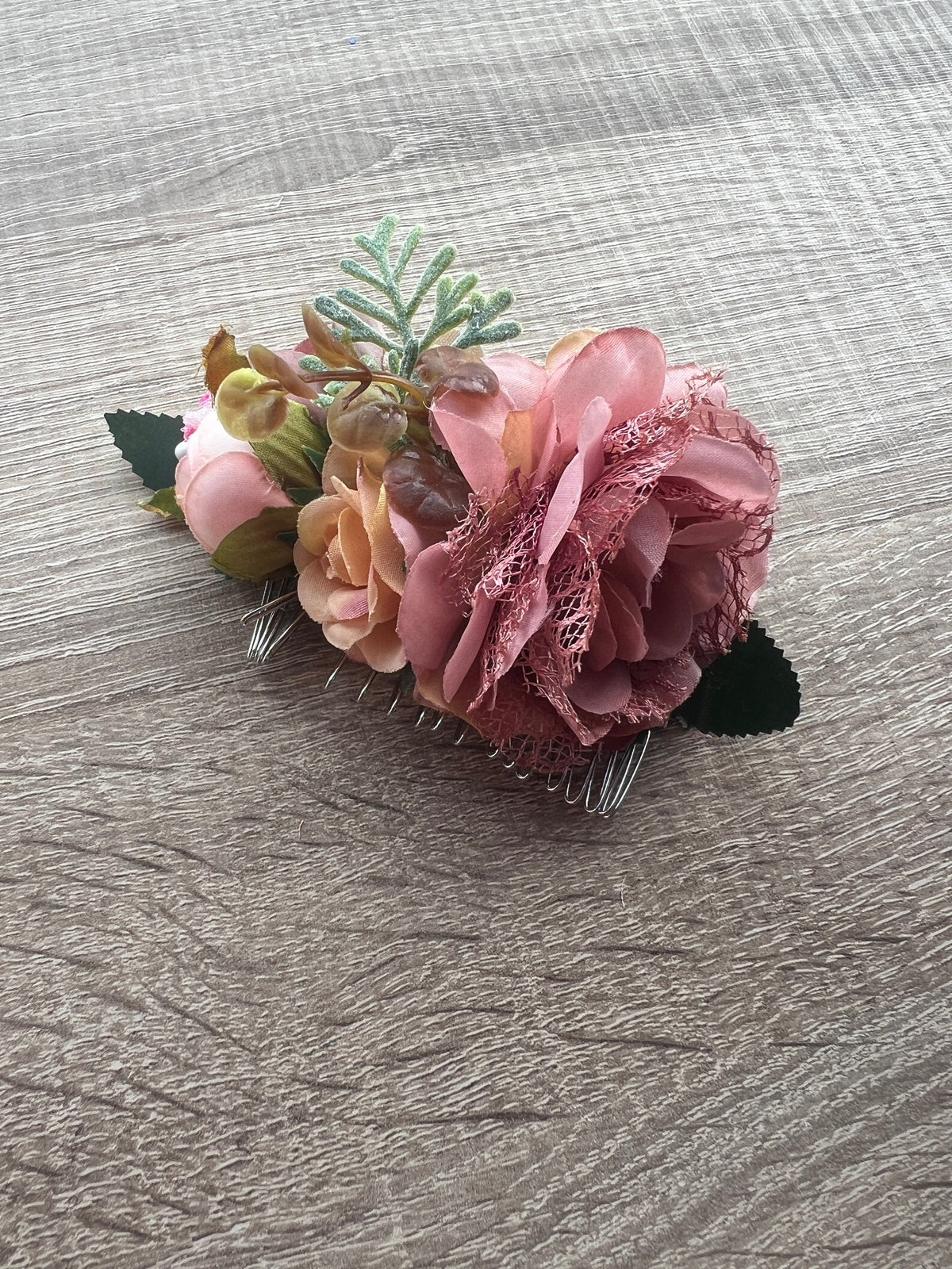 Vintage Floral Lace Hair Comb Dusky Pink-Fascinators Direct