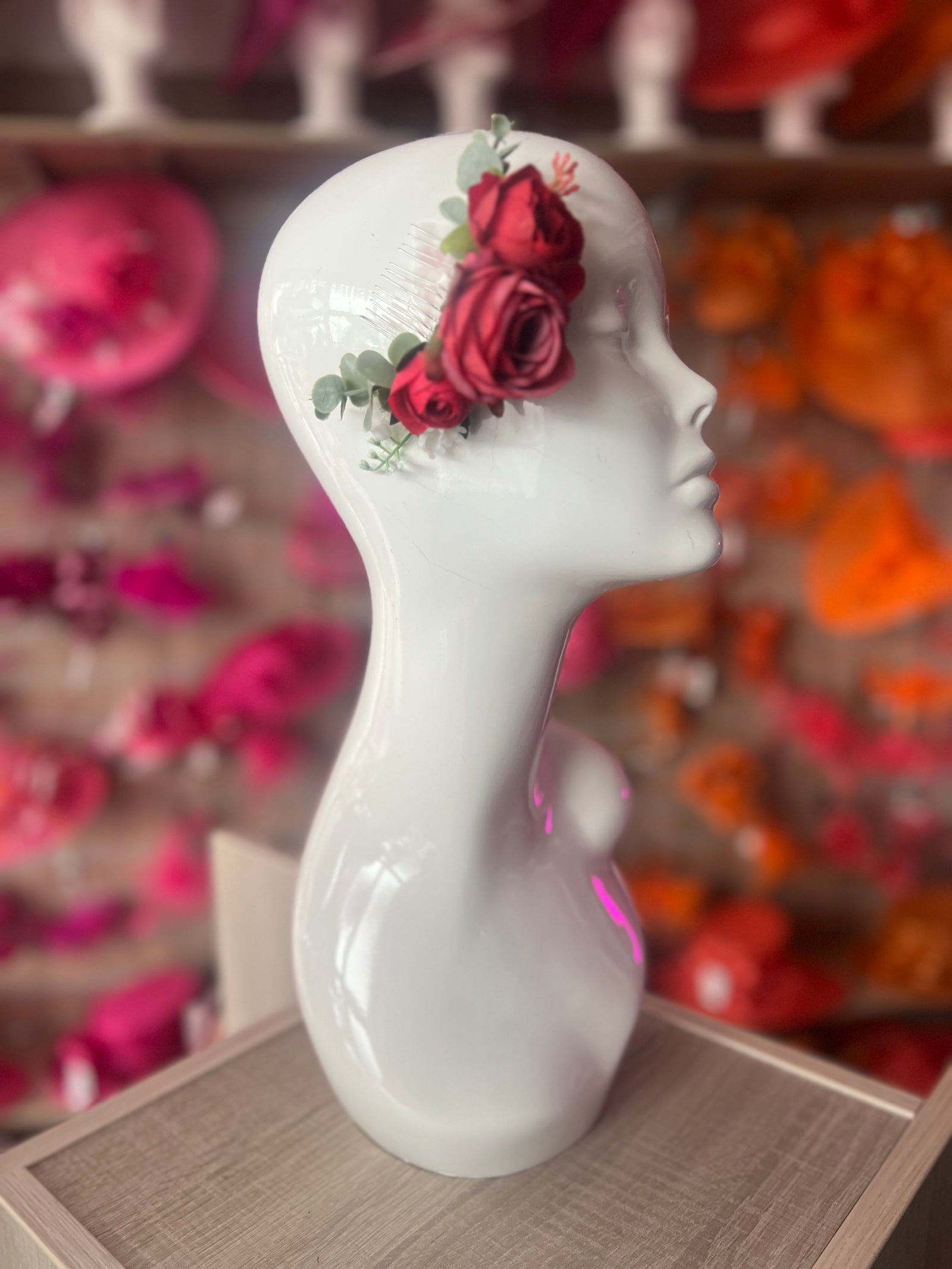 Vintage Floral Rose Hair Comb Red-Fascinators Direct