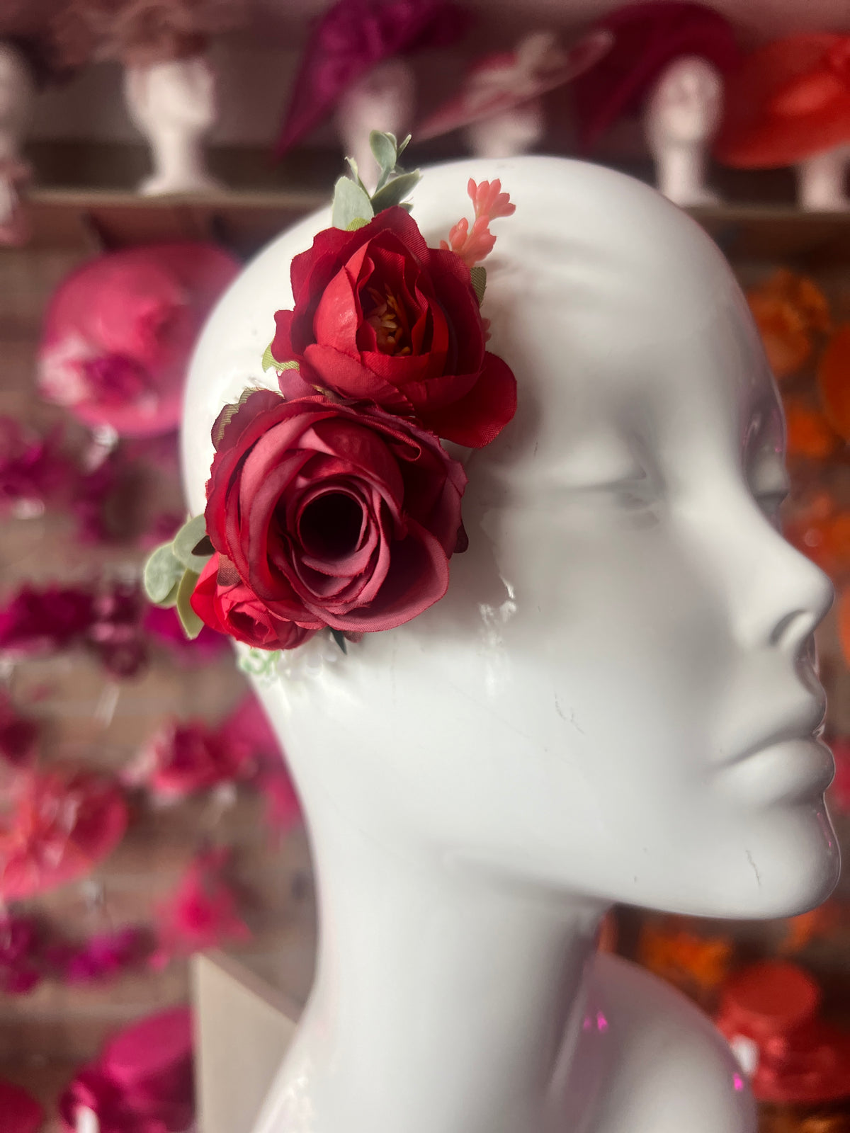 Vintage Floral Rose Hair Comb Red-Fascinators Direct