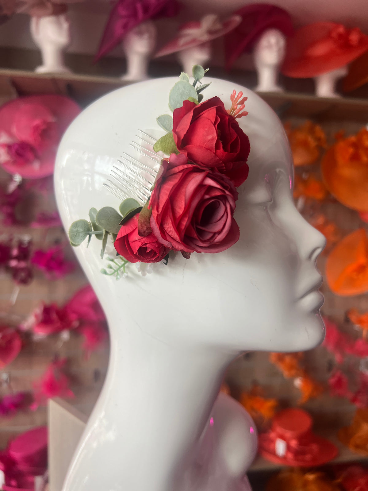 Vintage Floral Rose Hair Comb Red-Fascinators Direct