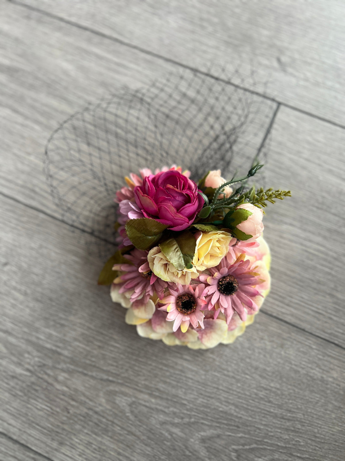 Vintage Garden Pink &amp; Blush Floral Fascinator Hat with Veil-Fascinators Direct