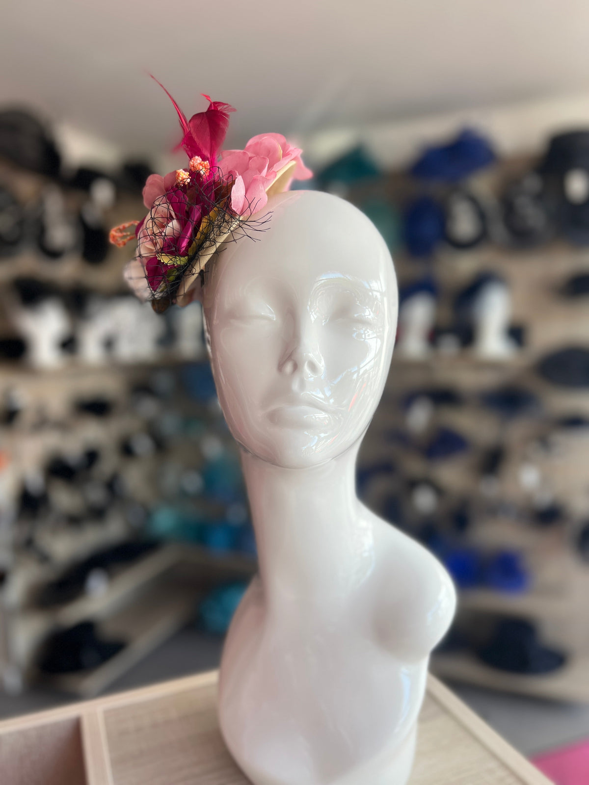 Vintage Garden Pink &amp; Fuschia Floral Fascinator Hat with Veil-Fascinators Direct