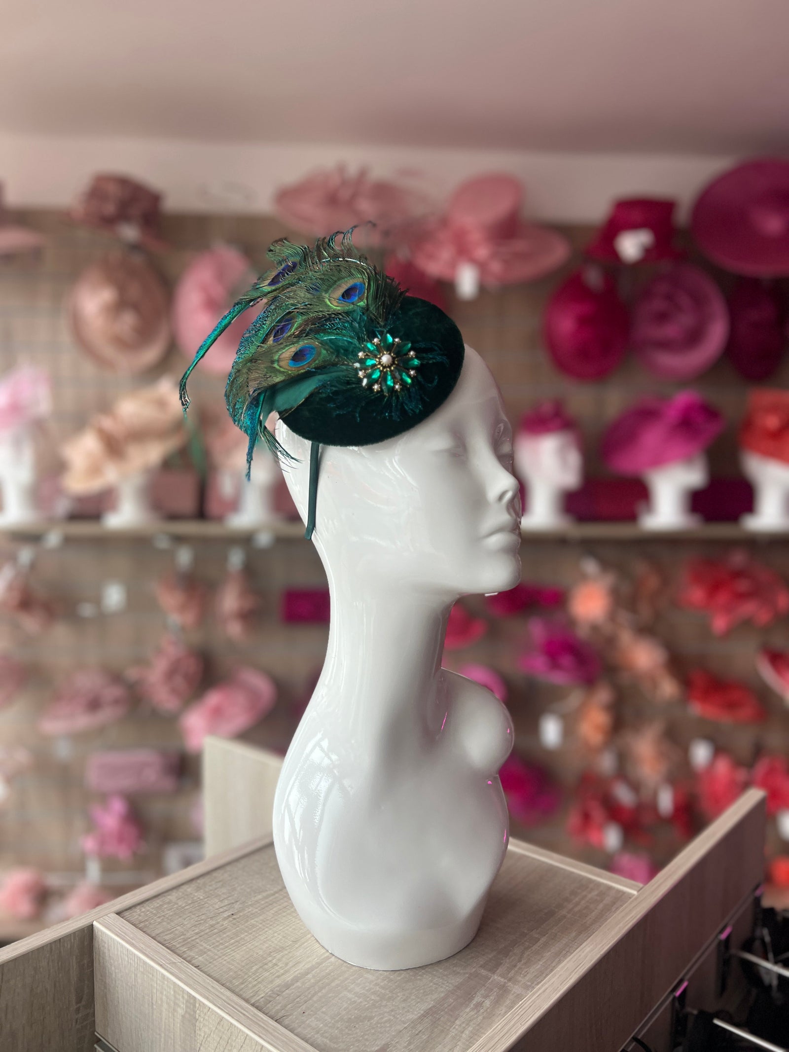 Vintage Jewelled Peacock Feather Fascinator Hat-Fascinators Direct