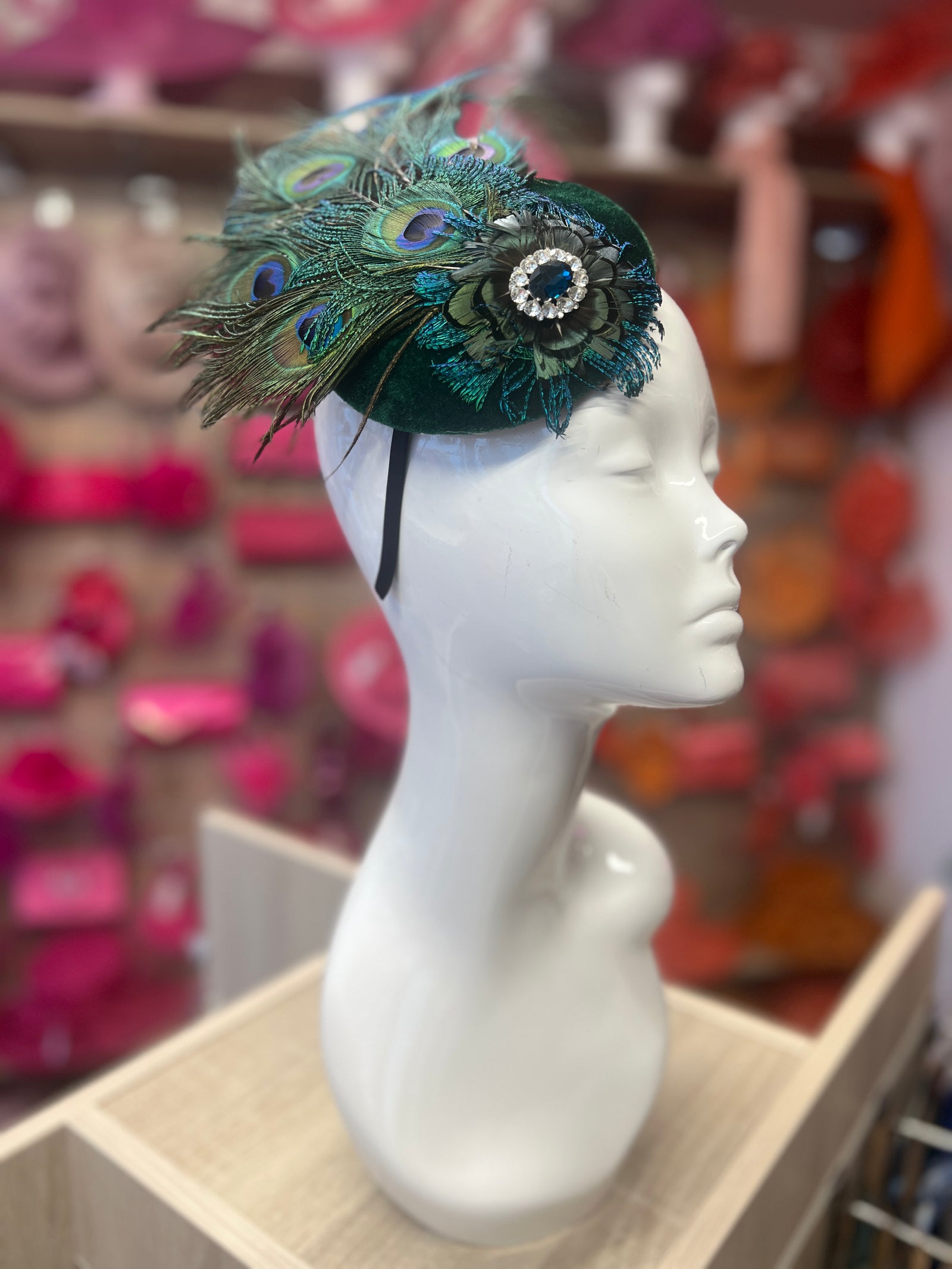 Vintage Jewelled Peacock Feather Fascinator Hat-Peacock Mix-Fascinators Direct