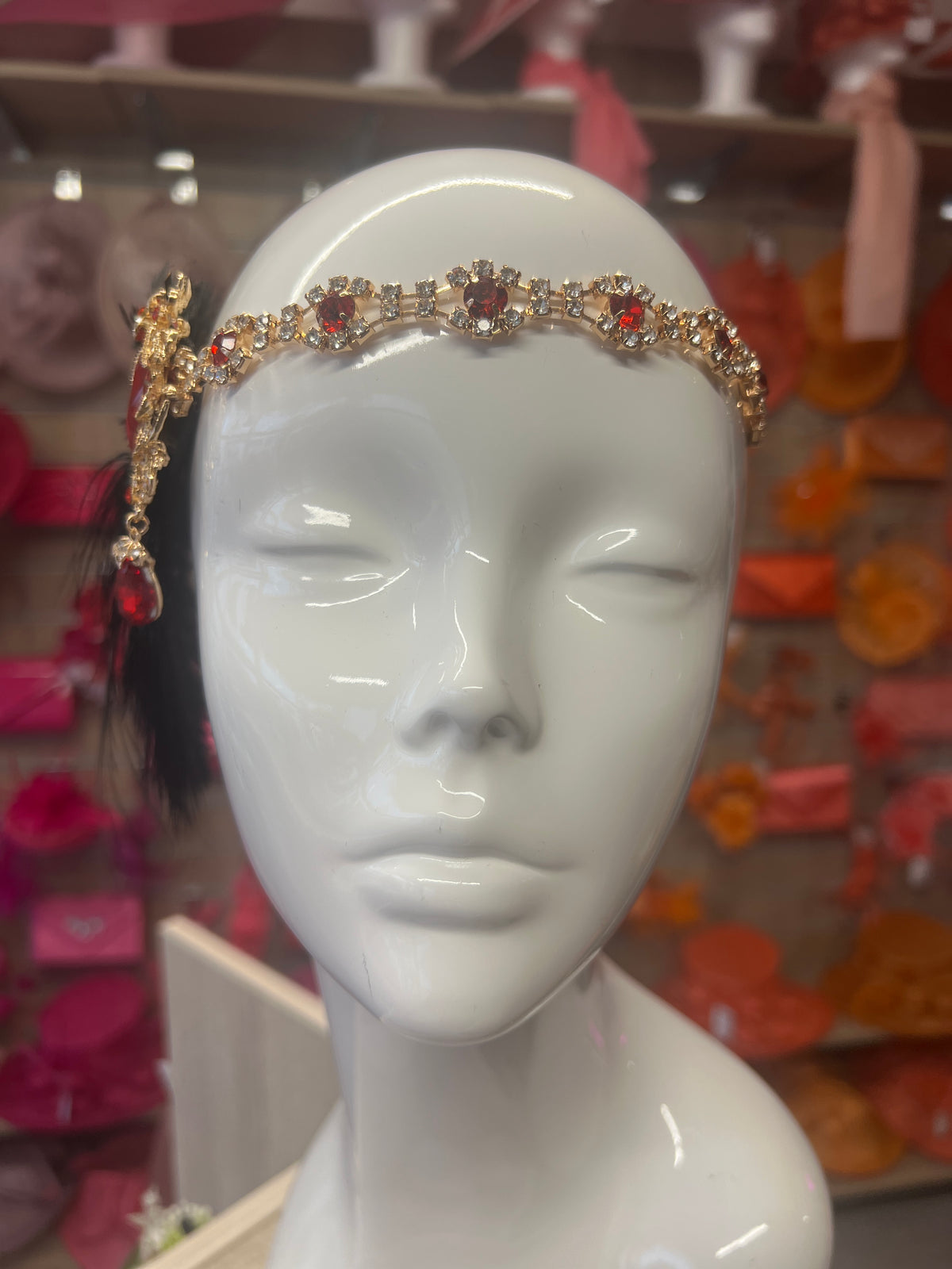 Vintage Jewelled Peacock Feather Fascinator Hat-Red-Fascinators Direct