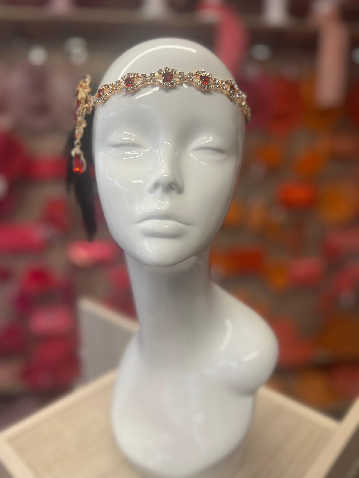 Vintage Jewelled Peacock Feather Fascinator Hat-Red-Fascinators Direct