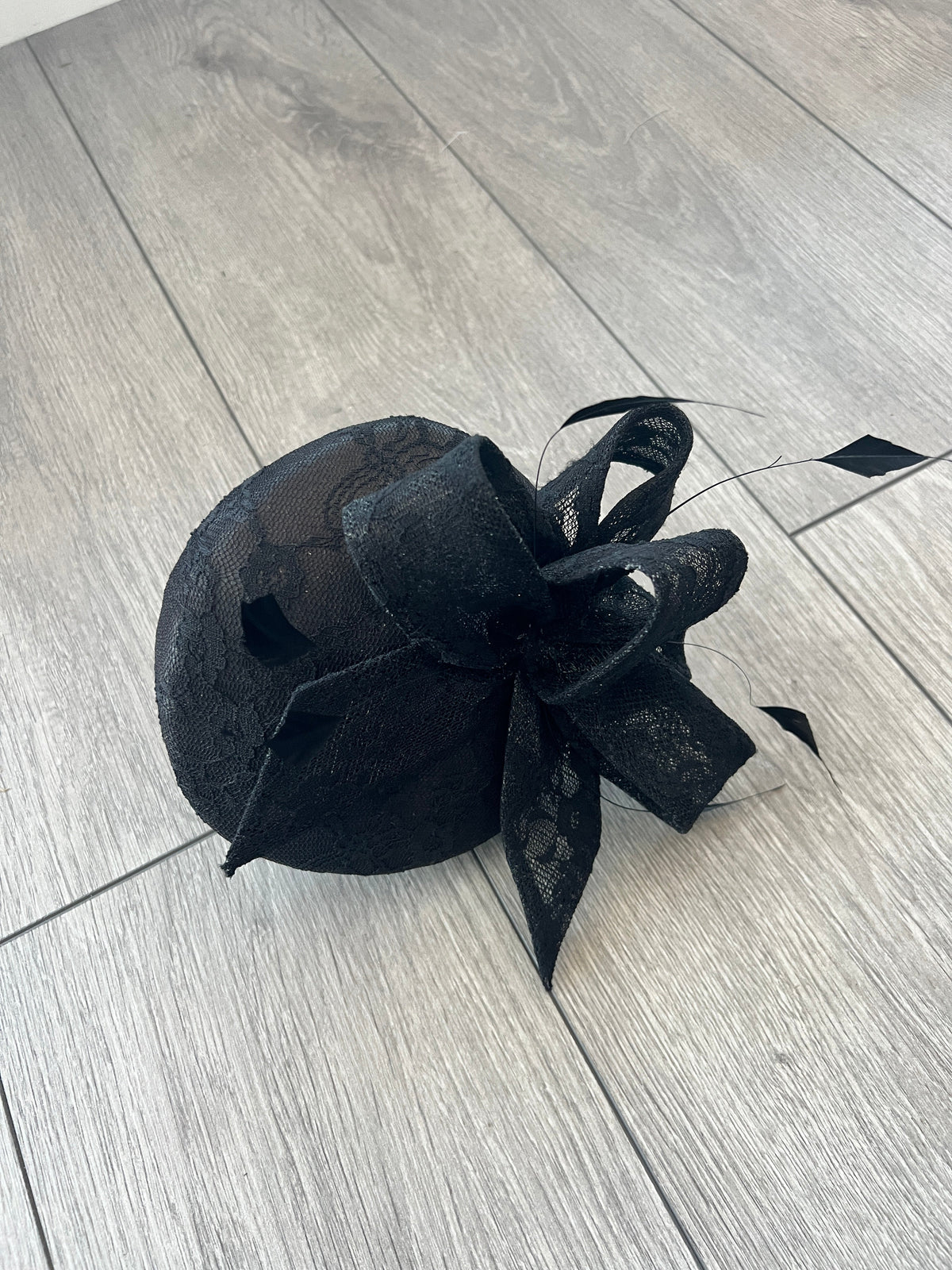 Vintage Lace Black Pillbox Hat Fascinator Headband with Bow-Fascinators Direct