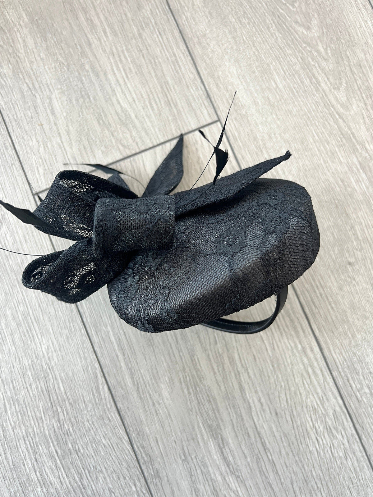 Vintage Lace Black Pillbox Hat Fascinator Headband with Bow-Fascinators Direct