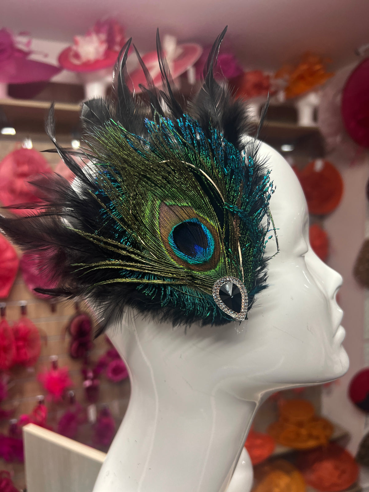 Vintage Peacock Feather Fascinator on Hair Clip-Fascinators Direct