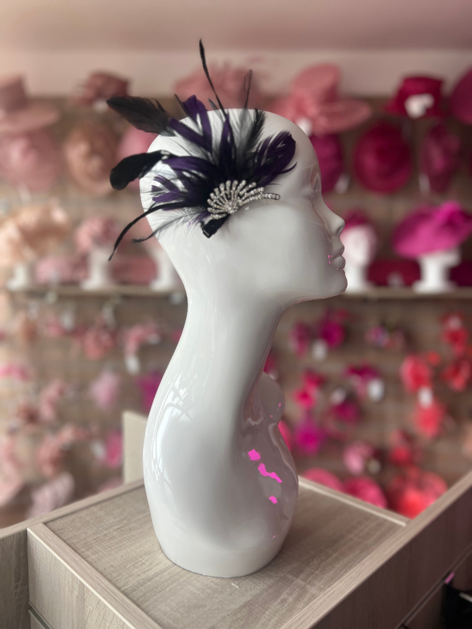 Vintage Purple & Black Feather Flapper Headpiece Fascinator Clip-Fascinators Direct