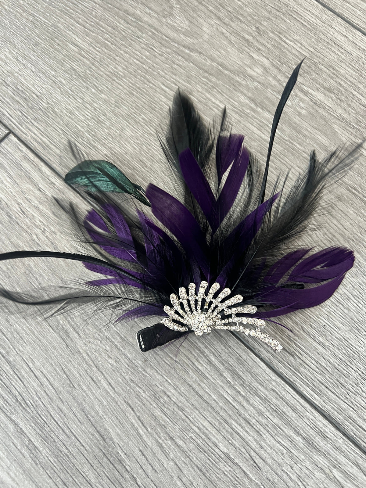 Vintage Purple &amp; Black Feather Flapper Headpiece Fascinator Clip-Fascinators Direct