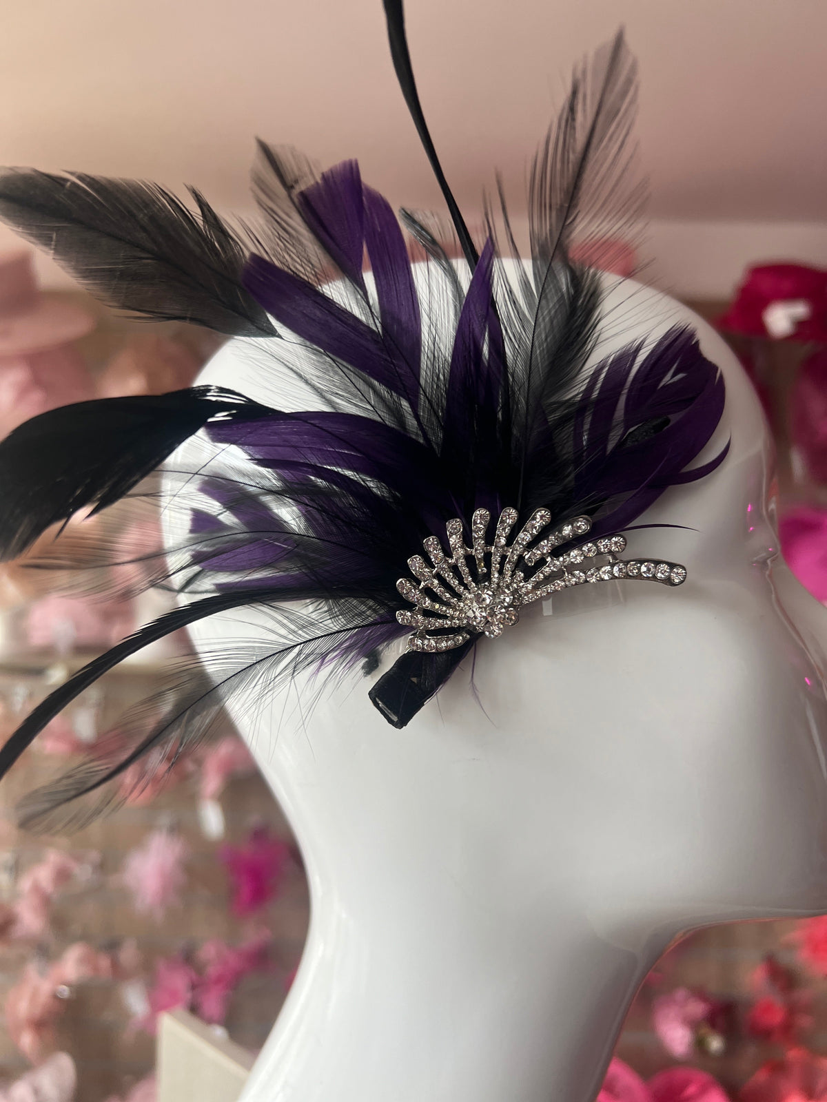 Vintage Purple &amp; Black Feather Flapper Headpiece Fascinator Clip-Fascinators Direct