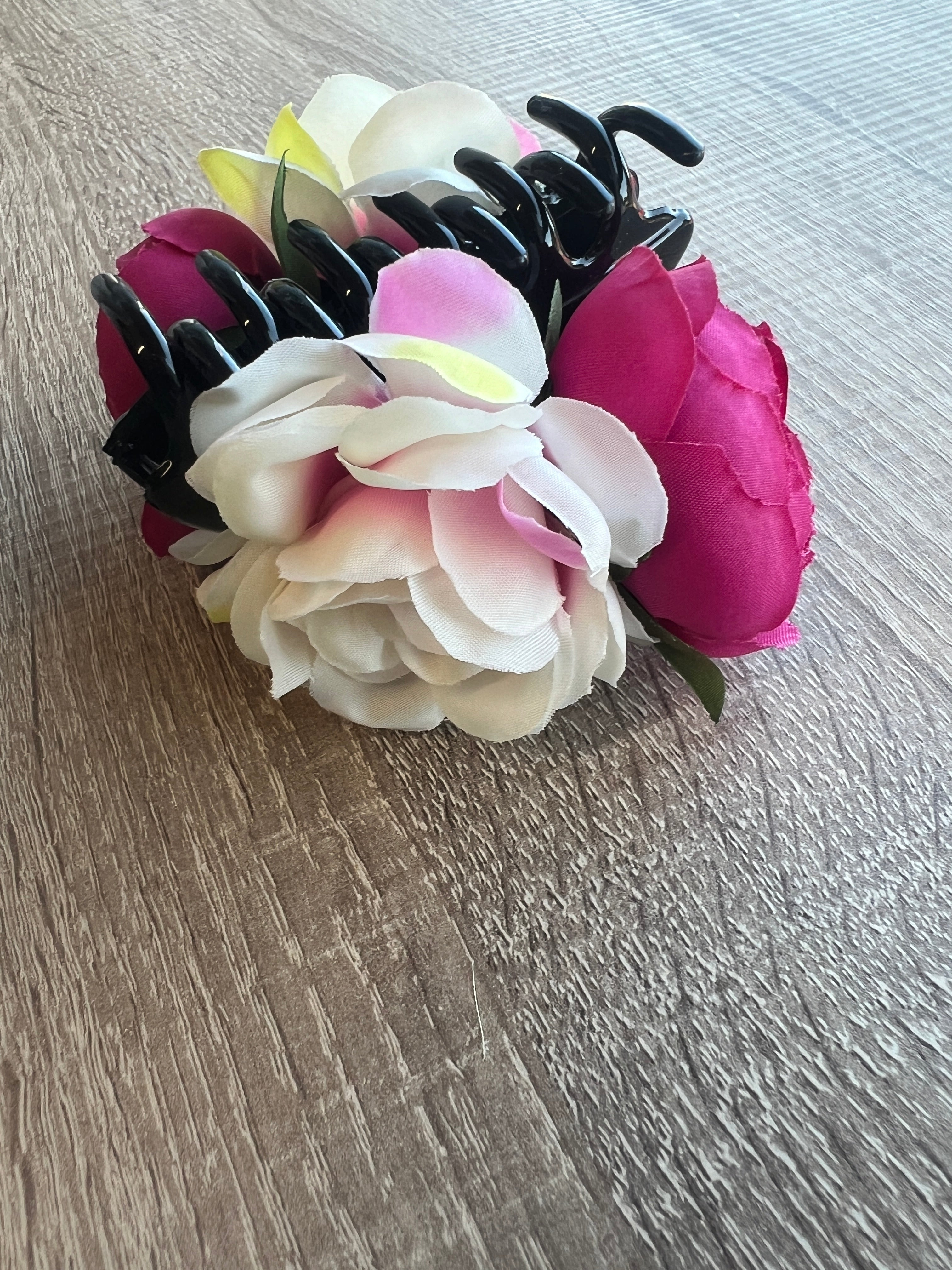 Vintage Rose Peony Flower Pink Cream Fascinator Hair Claw
