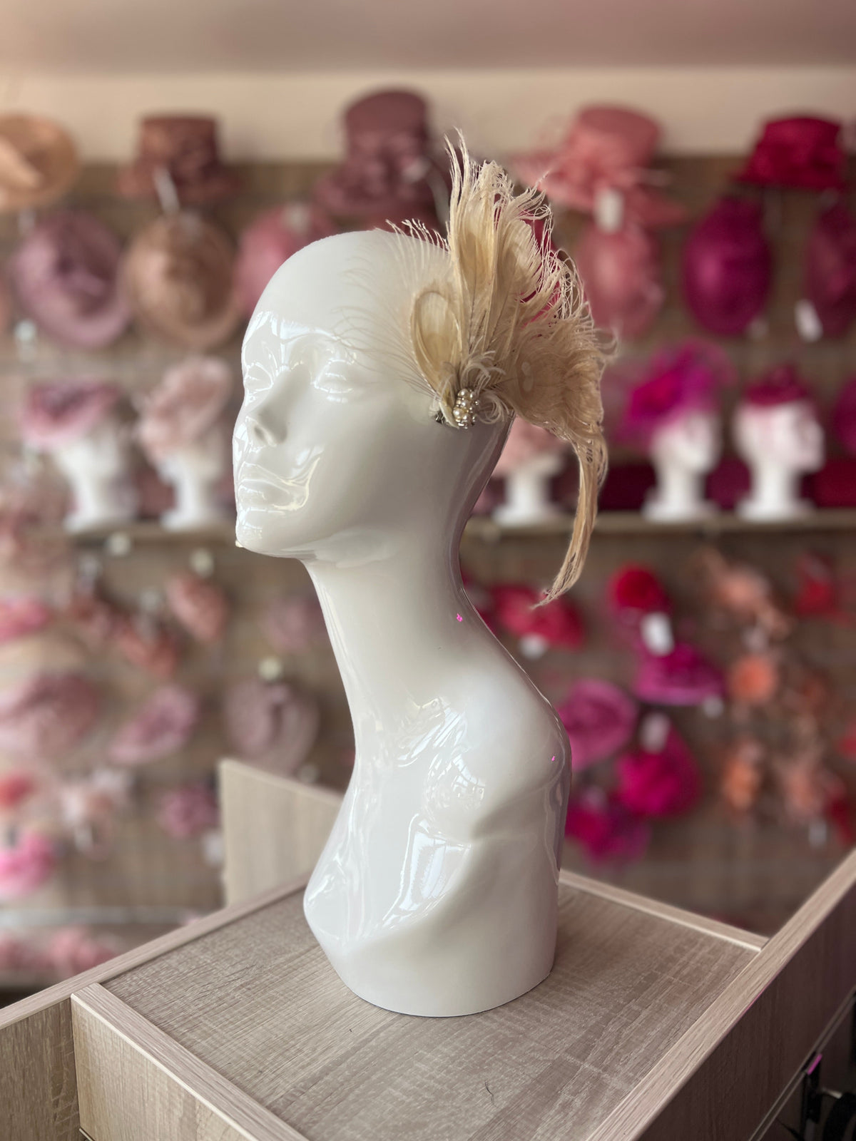 Vintage Style Large Peacock Feather Fascinator - Cream-Fascinators Direct