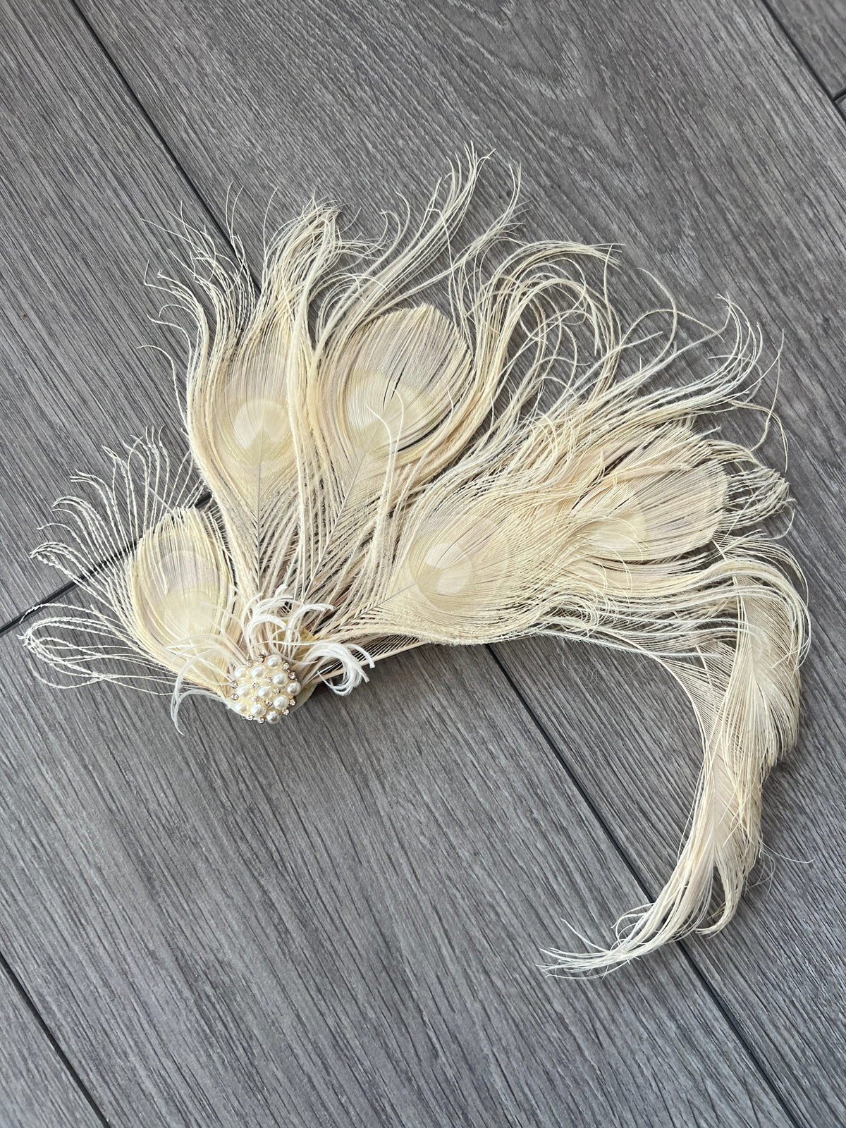 Vintage Style Large Peacock Feather Fascinator - Cream-Fascinators Direct