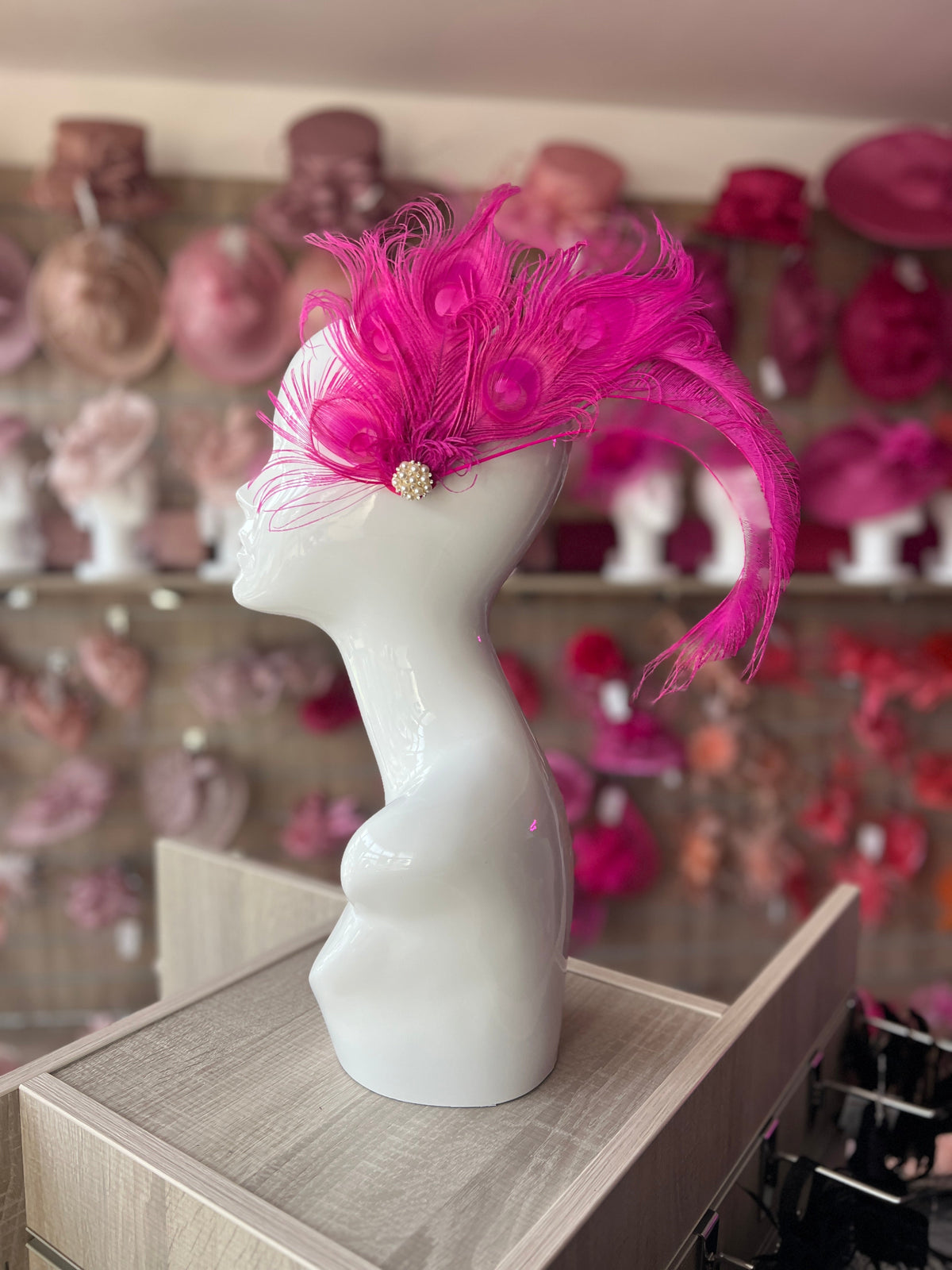 Vintage Style Large Peacock Feather Fascinator - Fuchsia Pink-Fascinators Direct