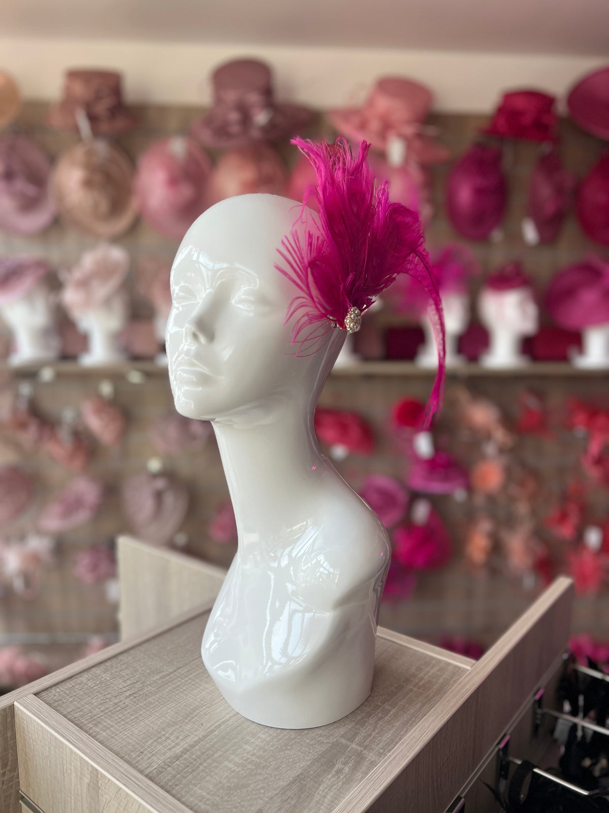 Vintage Style Large Peacock Feather Fascinator - Fuchsia Pink-Fascinators Direct