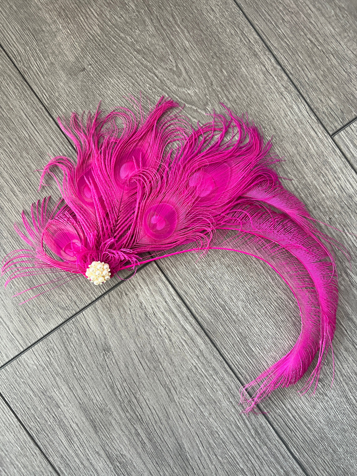 Vintage Style Large Peacock Feather Fascinator - Fuchsia Pink-Fascinators Direct