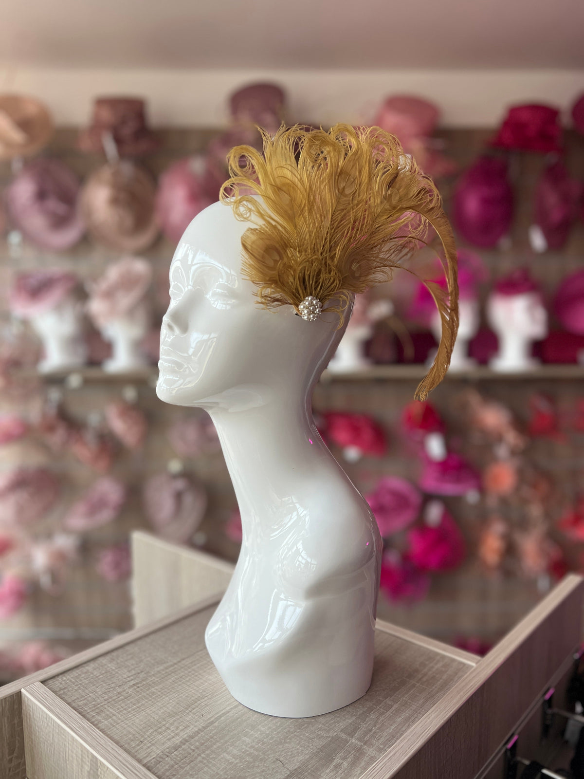 Vintage Style Large Peacock Feather Fascinator - Gold-Fascinators Direct