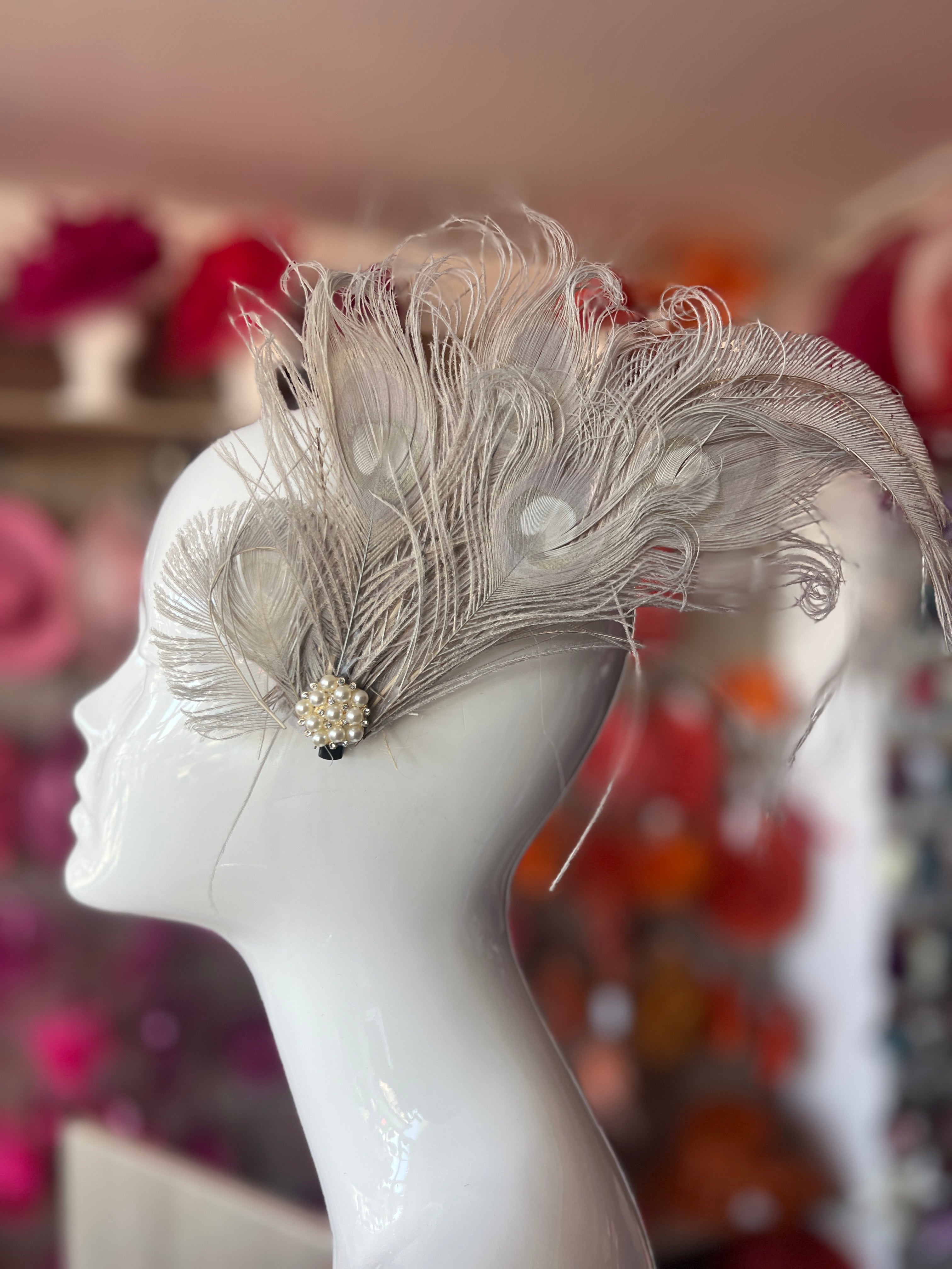Wedding Fascinator Light Grey Fascinator Vintage Style Large