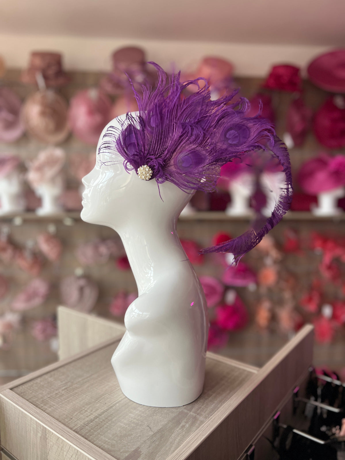 Vintage Style Large Peacock Feather Fascinator - Purple-Fascinators Direct