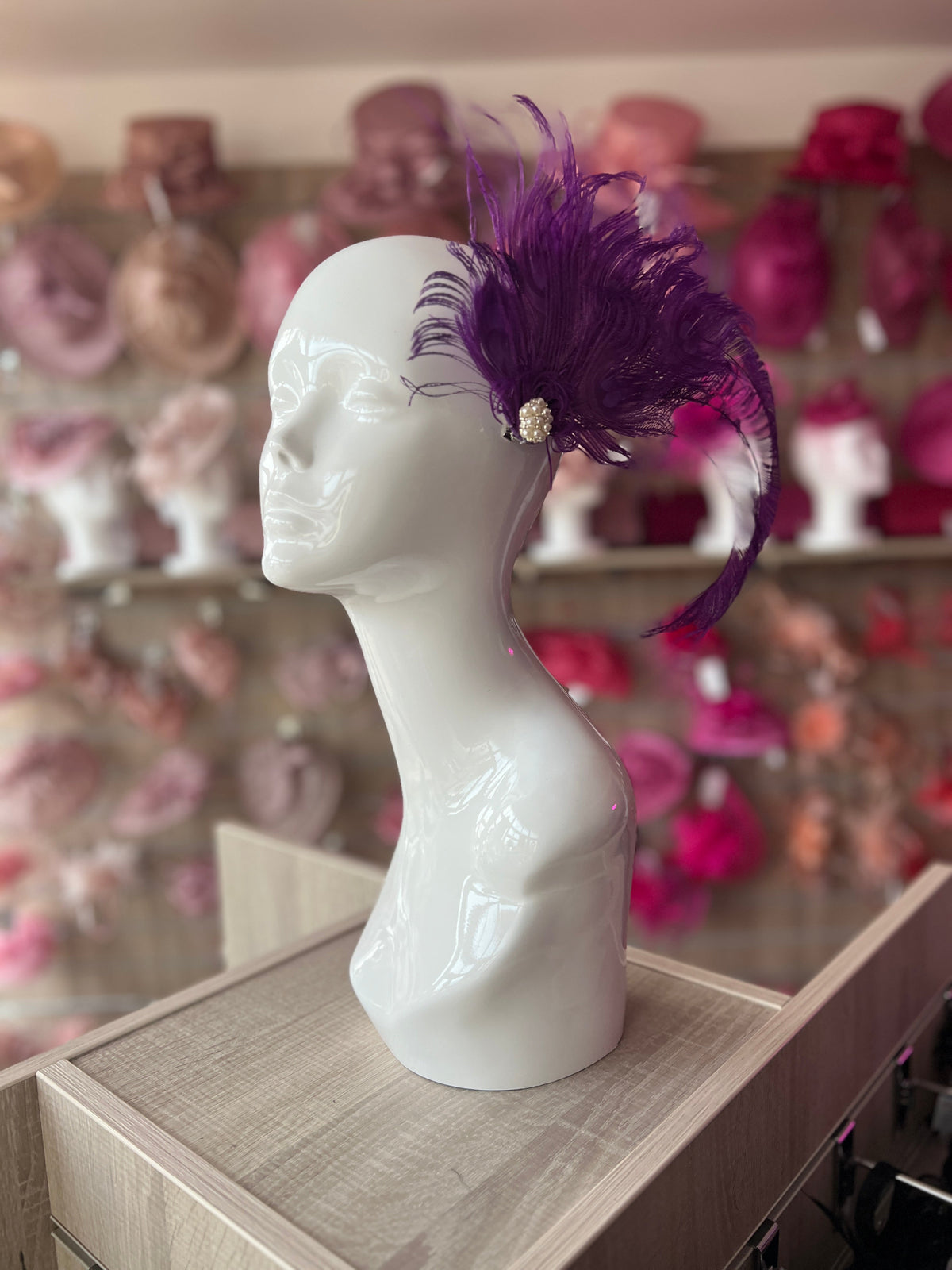 Vintage Style Large Peacock Feather Fascinator - Purple-Fascinators Direct