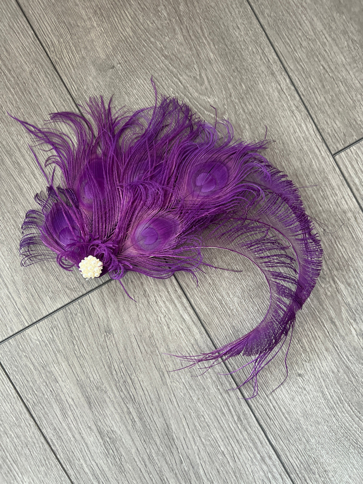 Vintage Style Large Peacock Feather Fascinator - Purple-Fascinators Direct