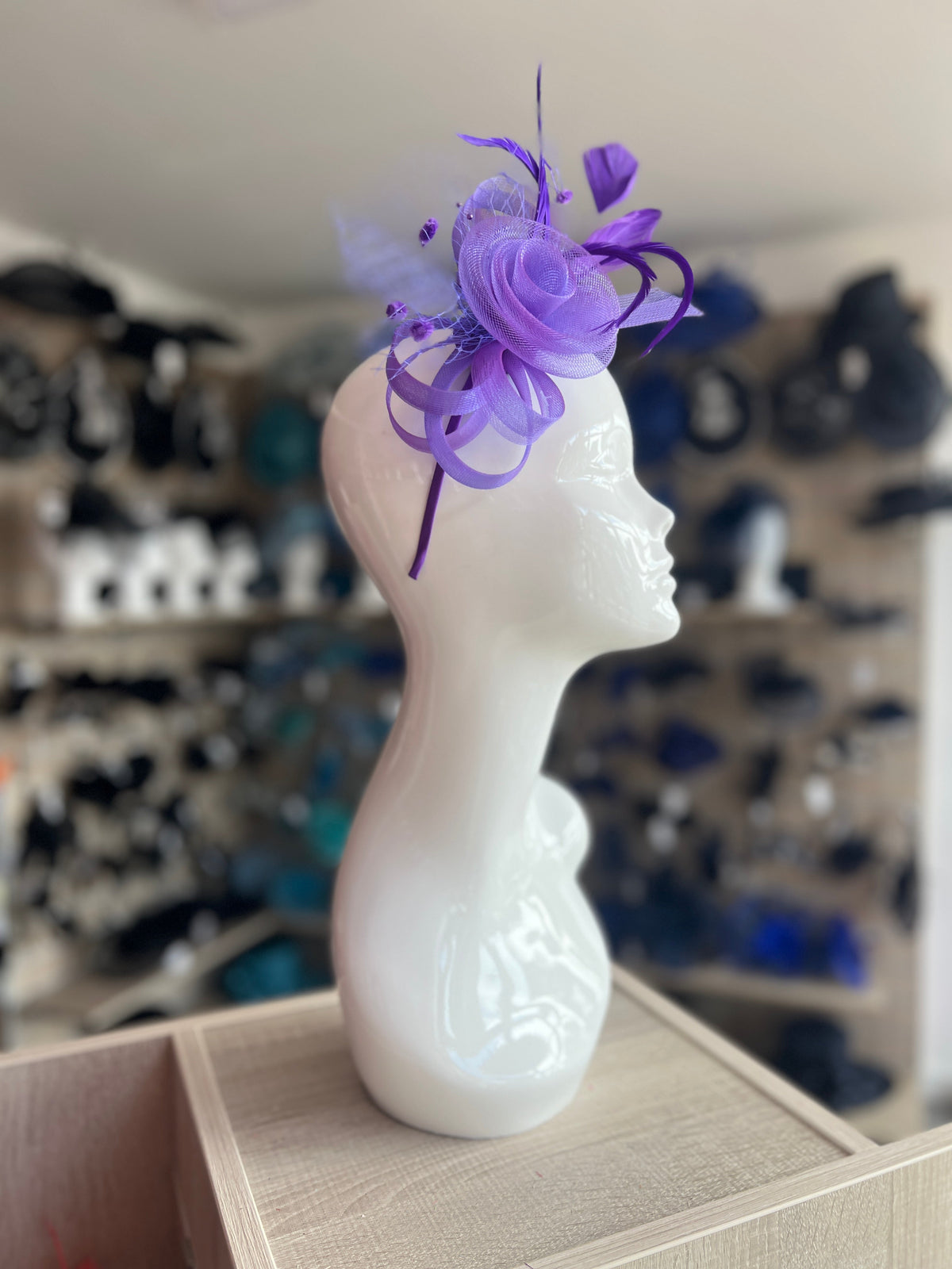 Violet Crinoline Fascinator with Beads, Loops &amp; Netting-Fascinators Direct