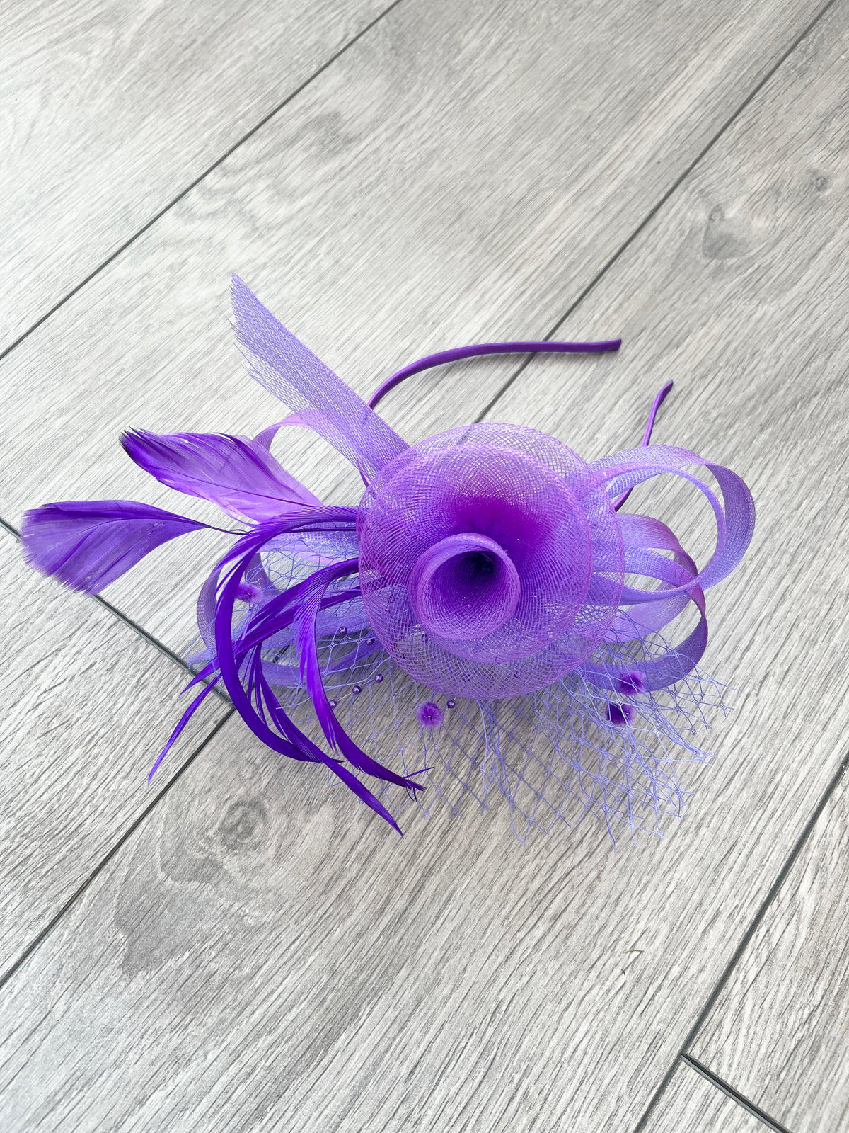 Violet Crinoline Fascinator with Beads, Loops &amp; Netting-Fascinators Direct