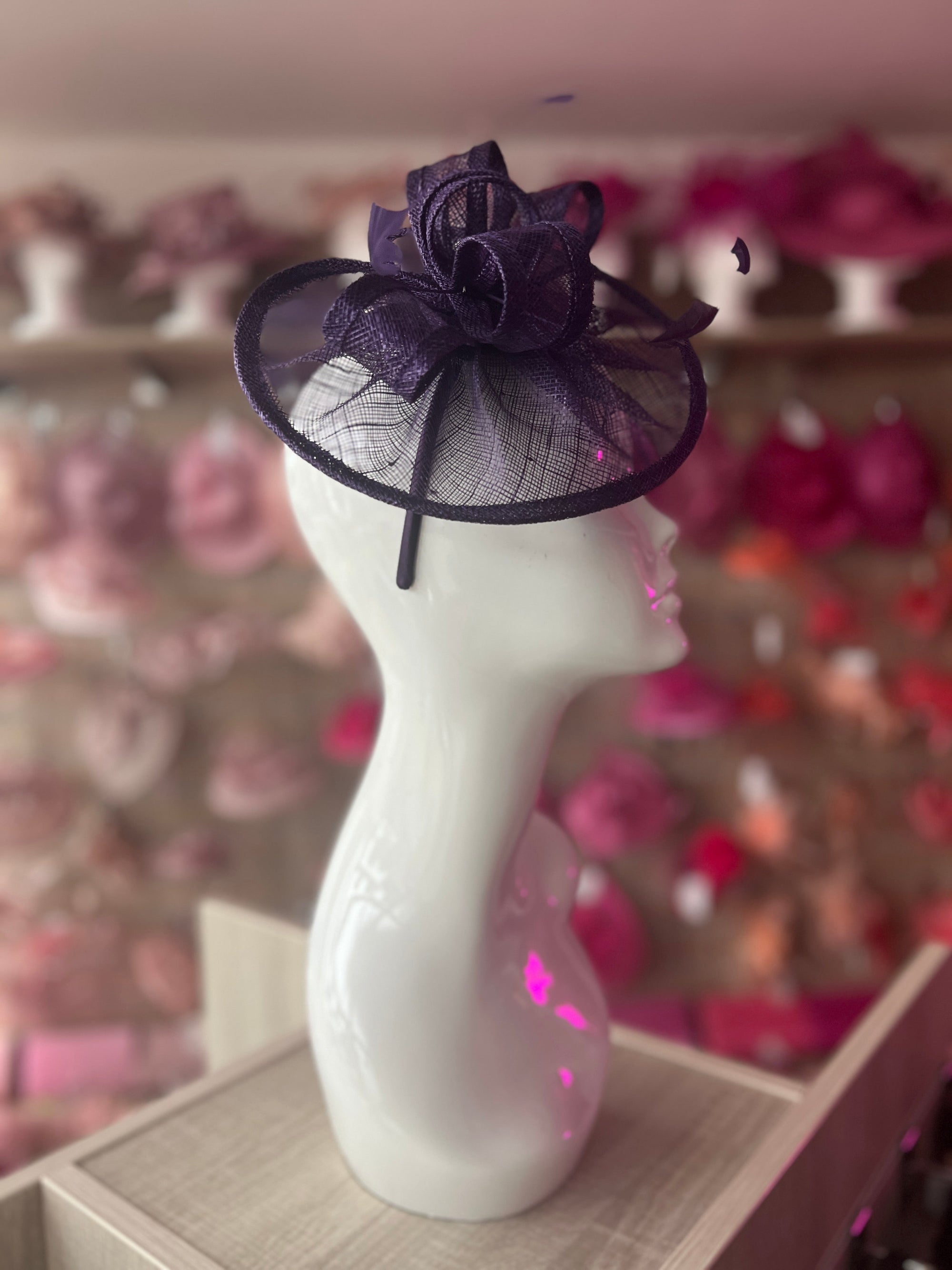 Violet Curved Disc Fascinator-Fascinators Direct