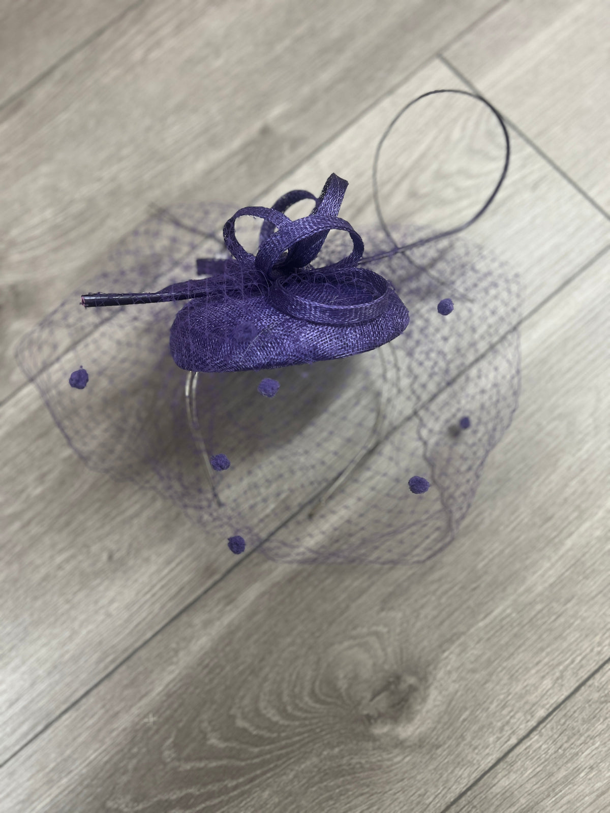 Violet Pillbox Hat with Veil &amp; Curled Quill-Fascinators Direct