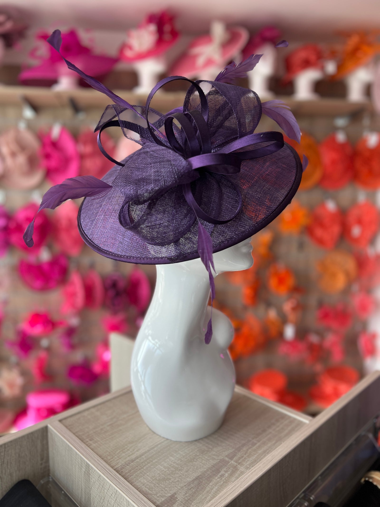 Violet Saucer Hatinator With Decorative Bow-Fascinators Direct