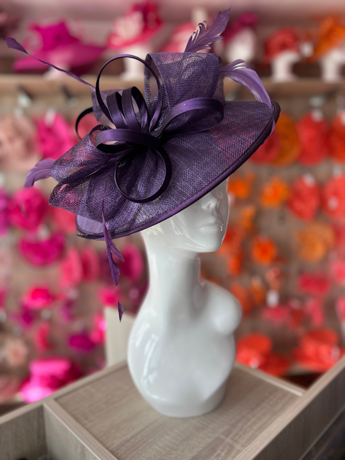 Violet Saucer Hatinator With Decorative Bow-Fascinators Direct