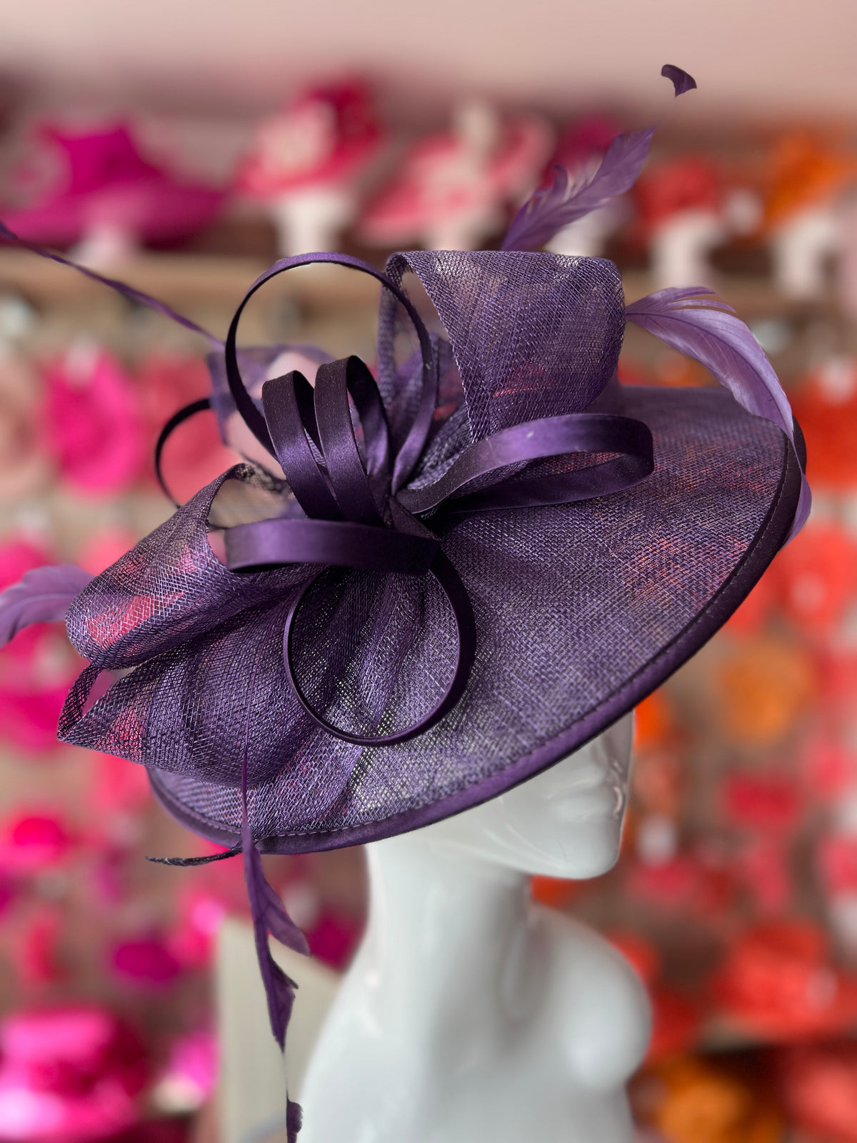 Violet Saucer Hatinator With Decorative Bow-Fascinators Direct