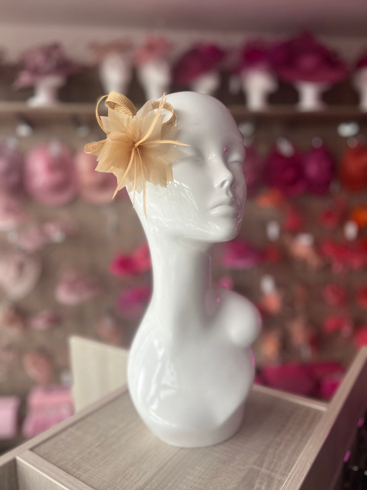 Wheat Small Hair Clip Sinamay Fascinator with Feather Flower-Fascinators Direct