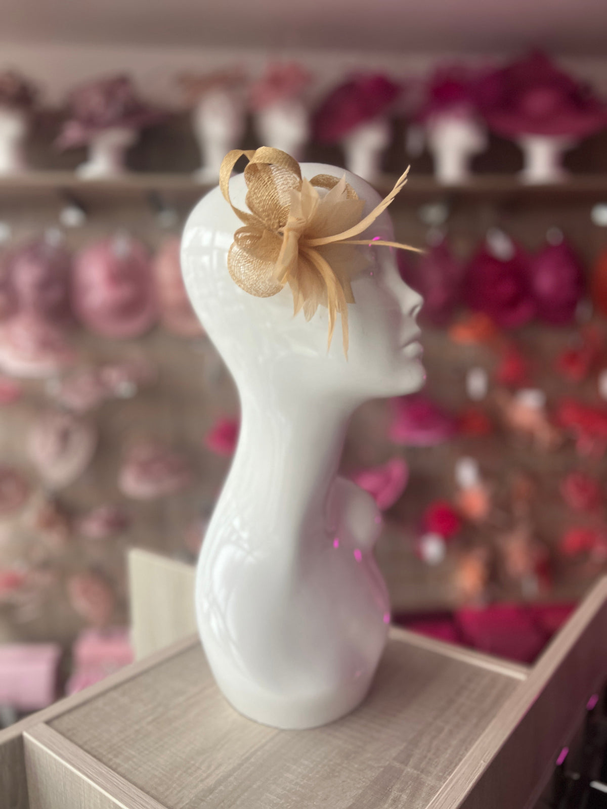 Wheat Small Hair Clip Sinamay Fascinator with Feather Flower-Fascinators Direct