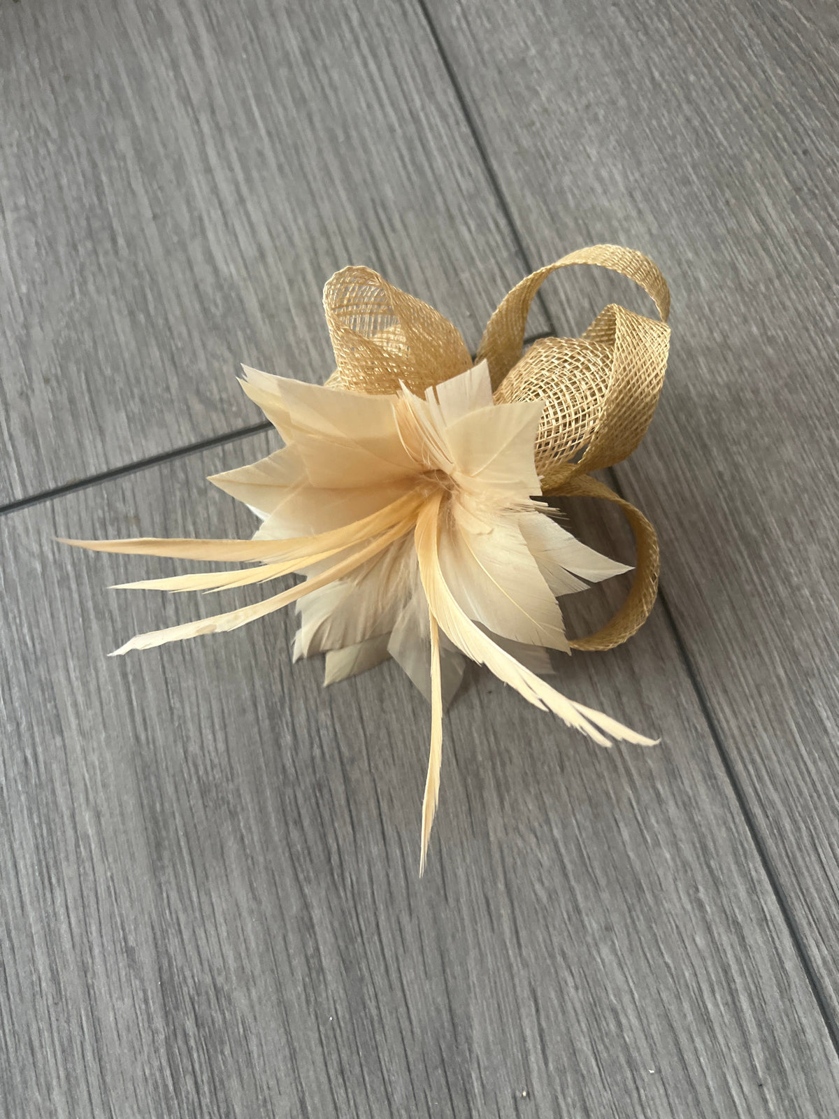 Wheat Small Hair Clip Sinamay Fascinator with Feather Flower-Fascinators Direct