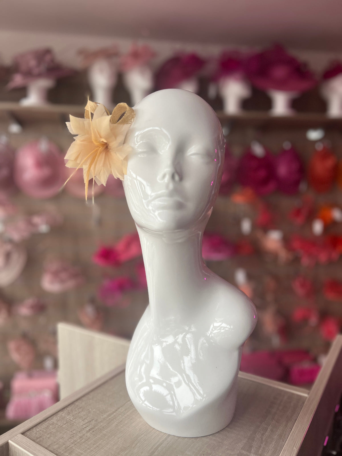 Wheat Small Hair Clip Sinamay Fascinator with Feather Flower-Fascinators Direct