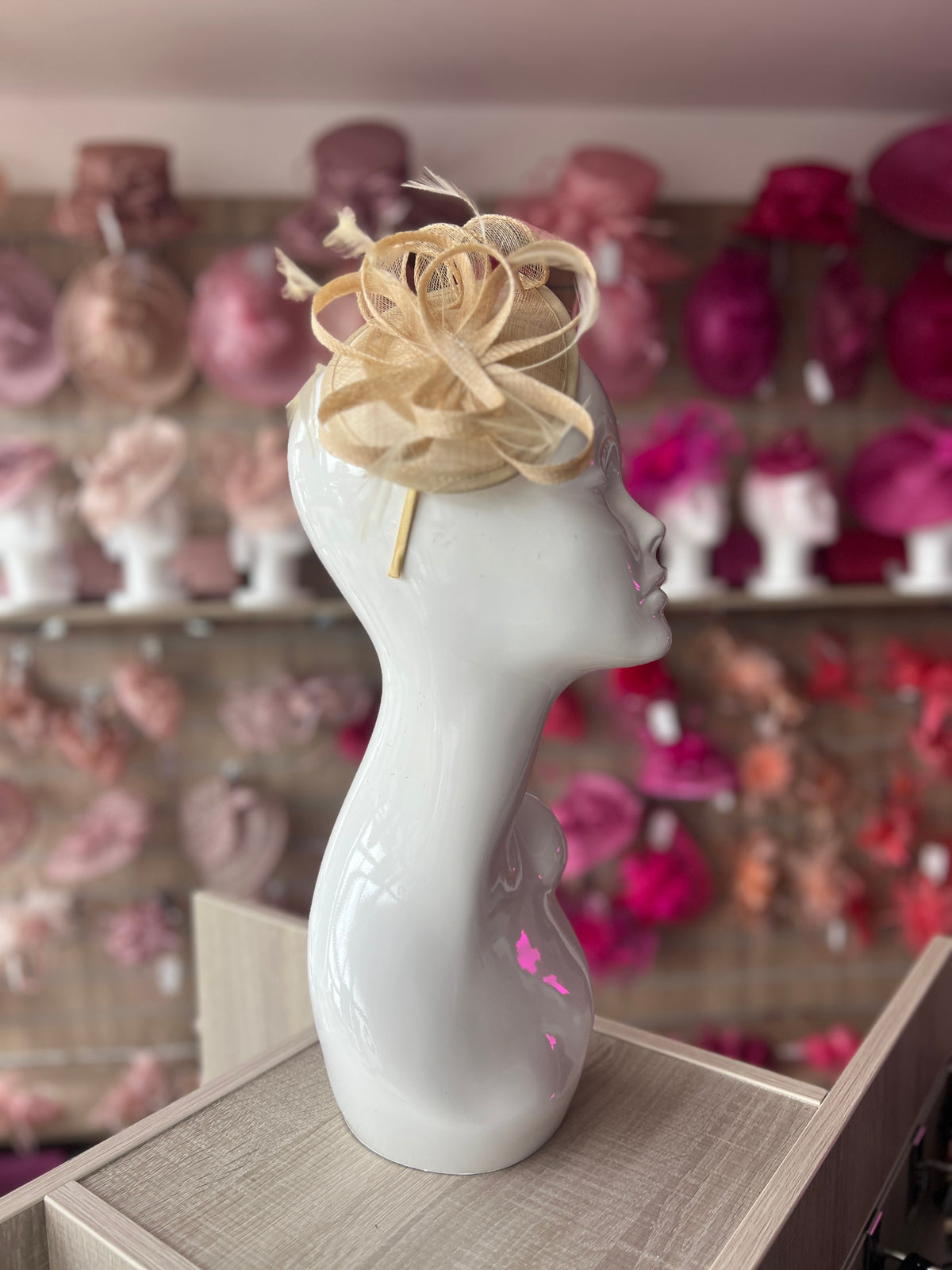 Wheat Teardrop Fascinator with Curled Sinamay Loops-Fascinators Direct