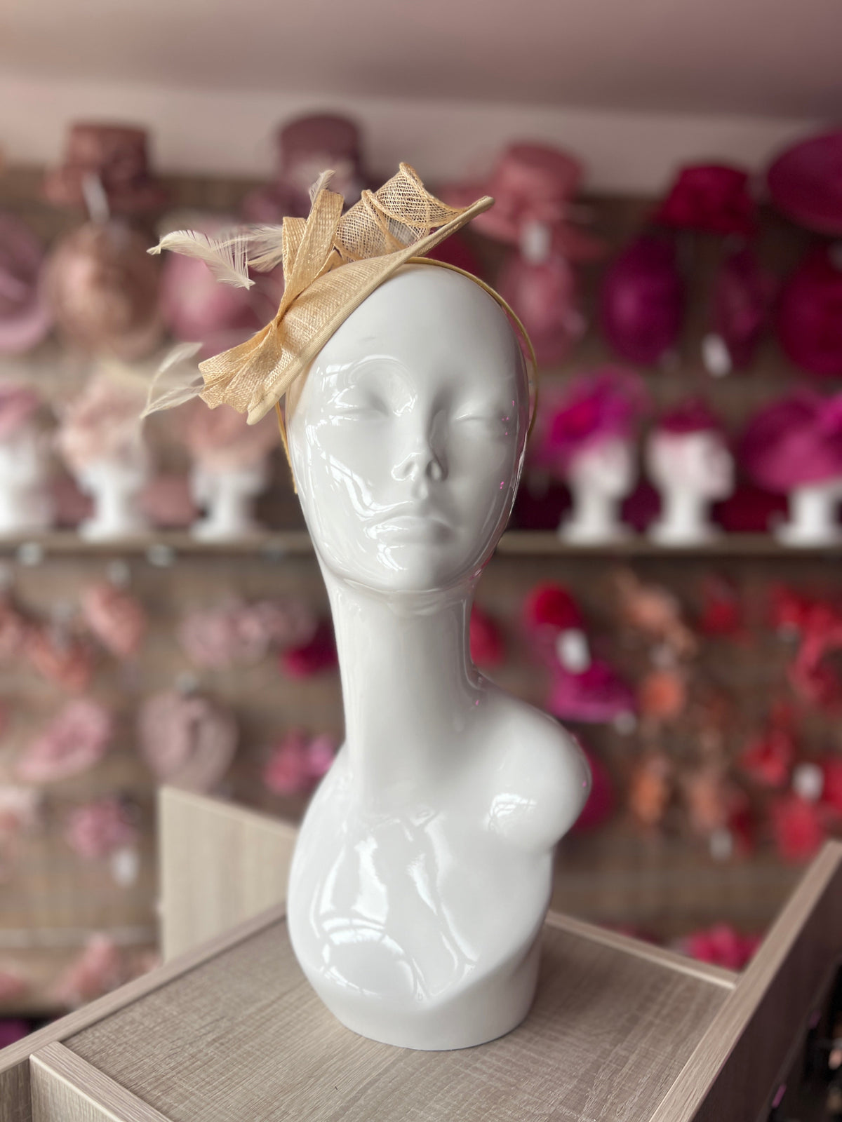 Wheat Teardrop Fascinator with Curled Sinamay Loops-Fascinators Direct