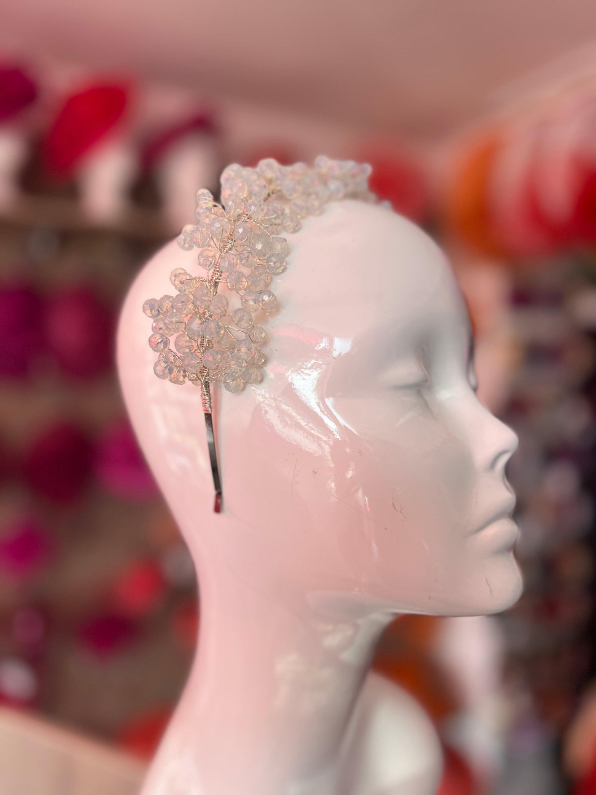 White AB Beaded Headband Fascinator-Fascinators Direct