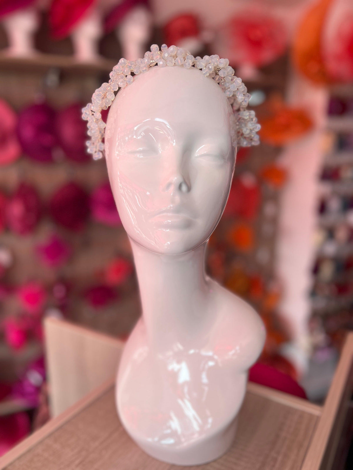 White AB Beaded Headband Fascinator-Fascinators Direct